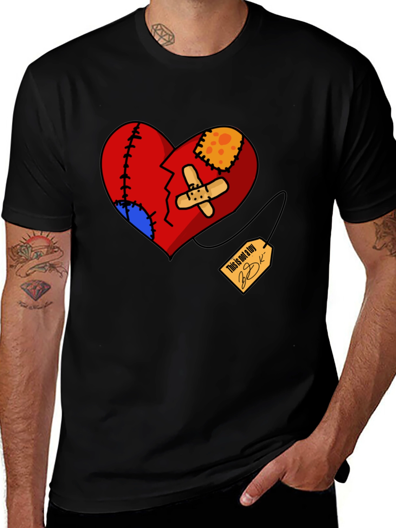 Black Heart Patchwork Graphic Tee - Black main image