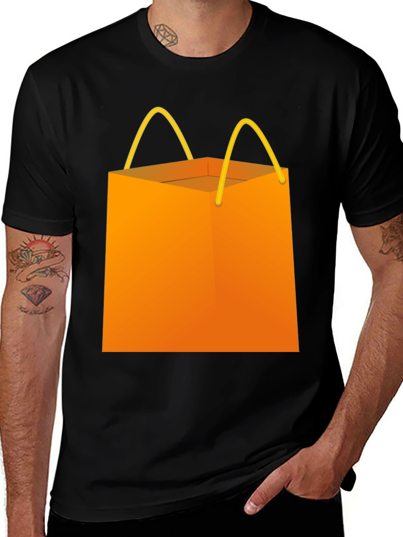 Orange Shopping Bag Graphic Tee - Stylish & Fun