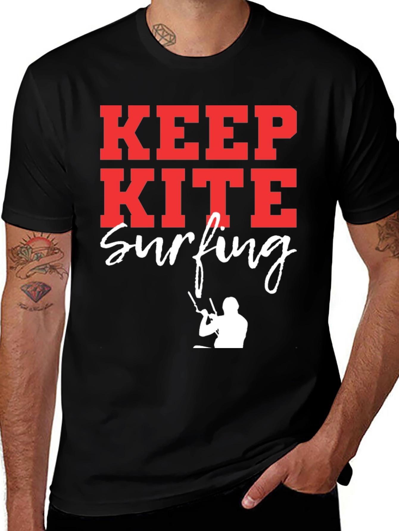 Variant 24 of Keep Kite Surfing T-Shirt - Black Cotton Tee