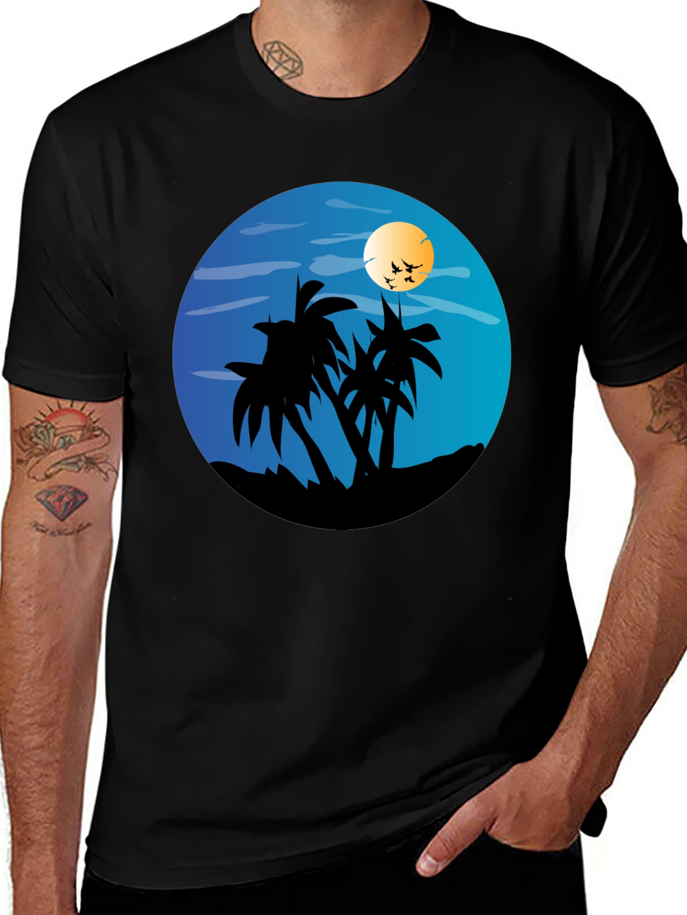 Variant 28 of Tropical Palm Tree Sunset Graphic Tee
