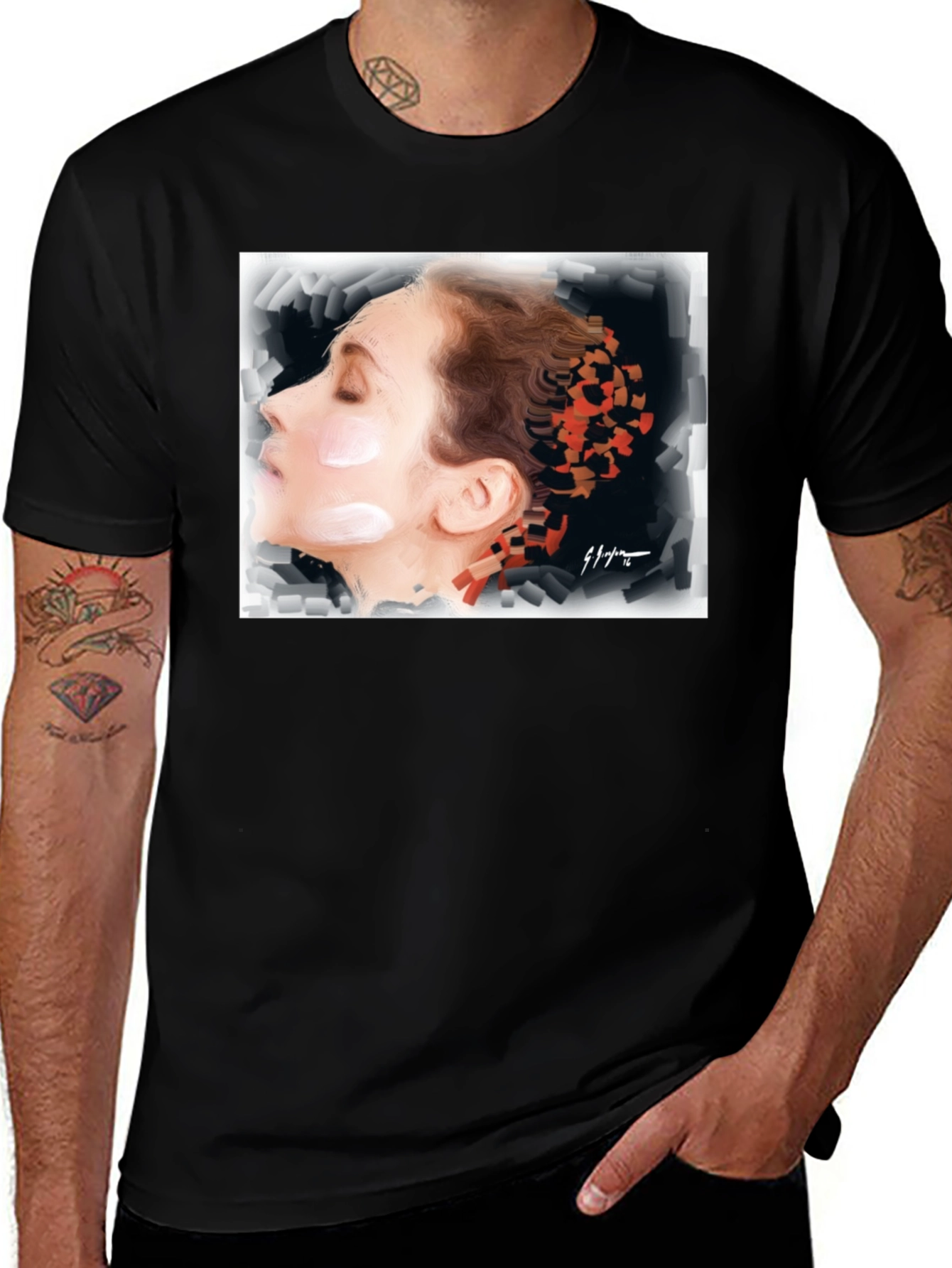 Variant 8 of Artistic Woman Portrait Graphic Black Tee