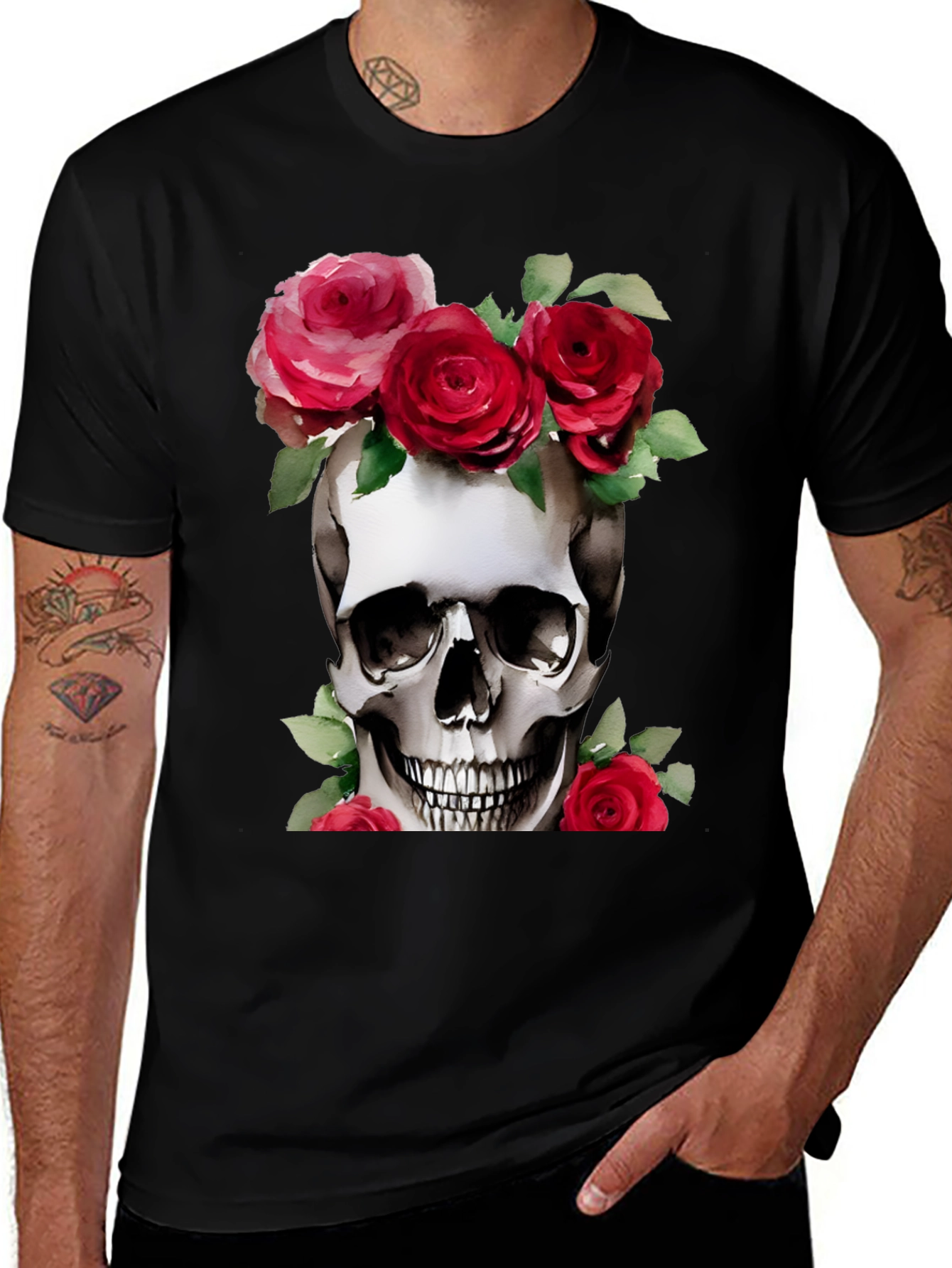 Variant 8 of Skull & Roses Graphic Tee - Edgy Style