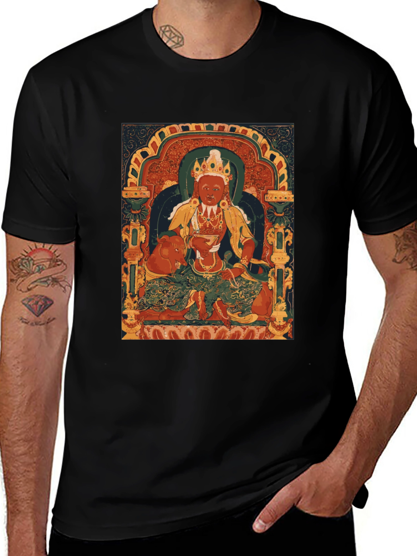 Black Vintage Thangka Art T-Shirt main image