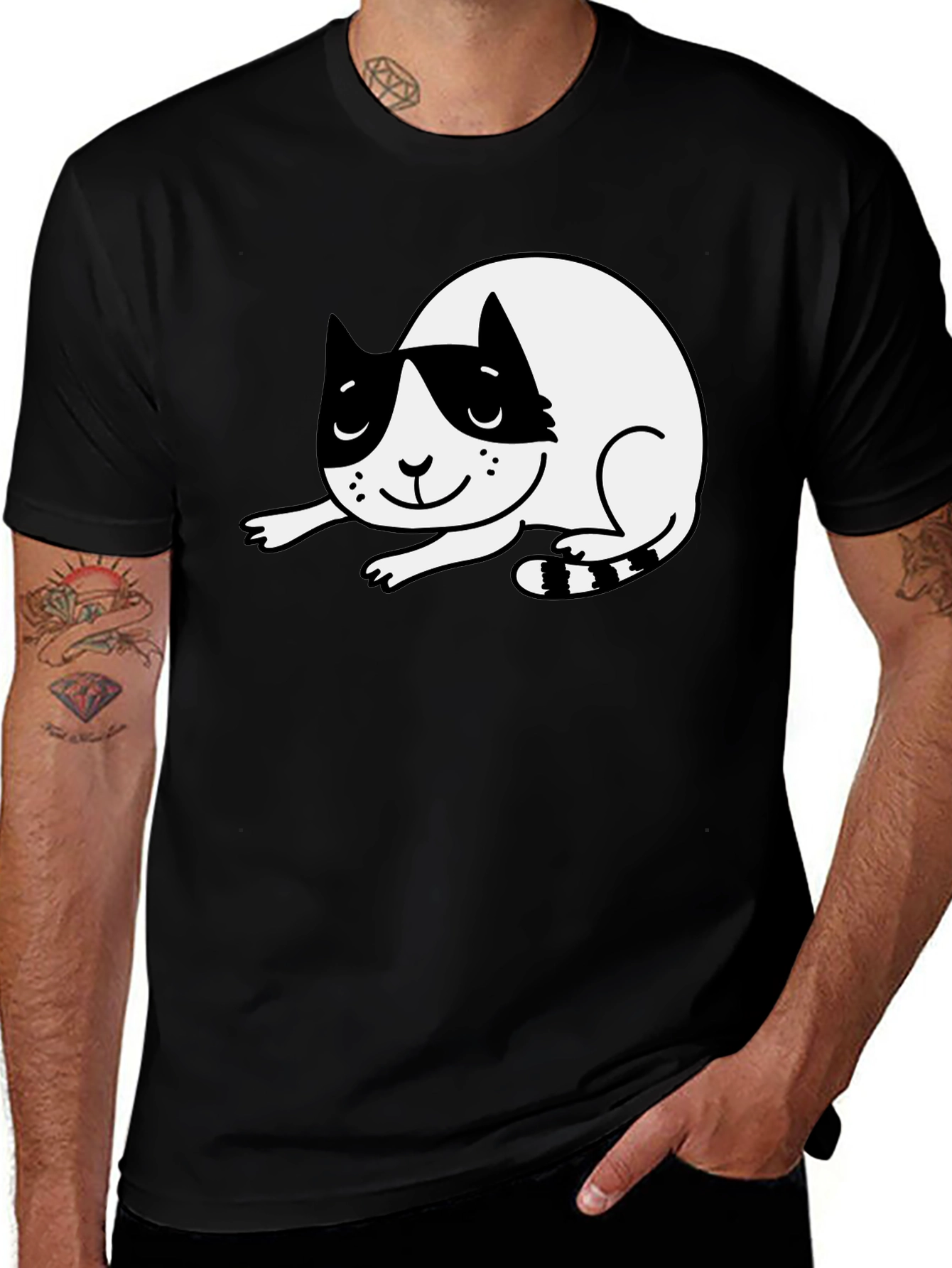 Variant 10 of Cute Cartoon Cat Black T-Shirt