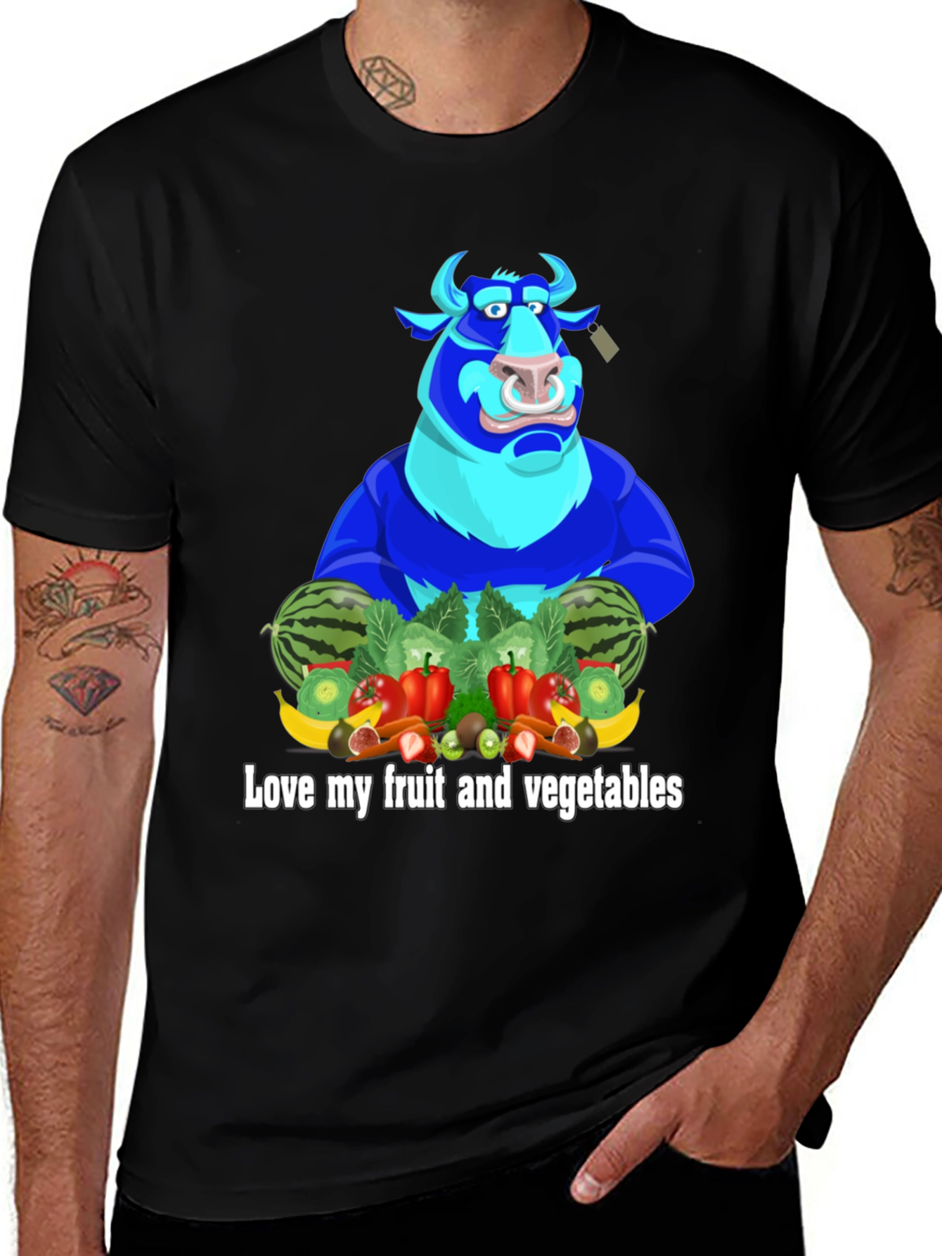 Variant 5 of Fruit & Veggie Bull T-Shirt - Eat Healthy!