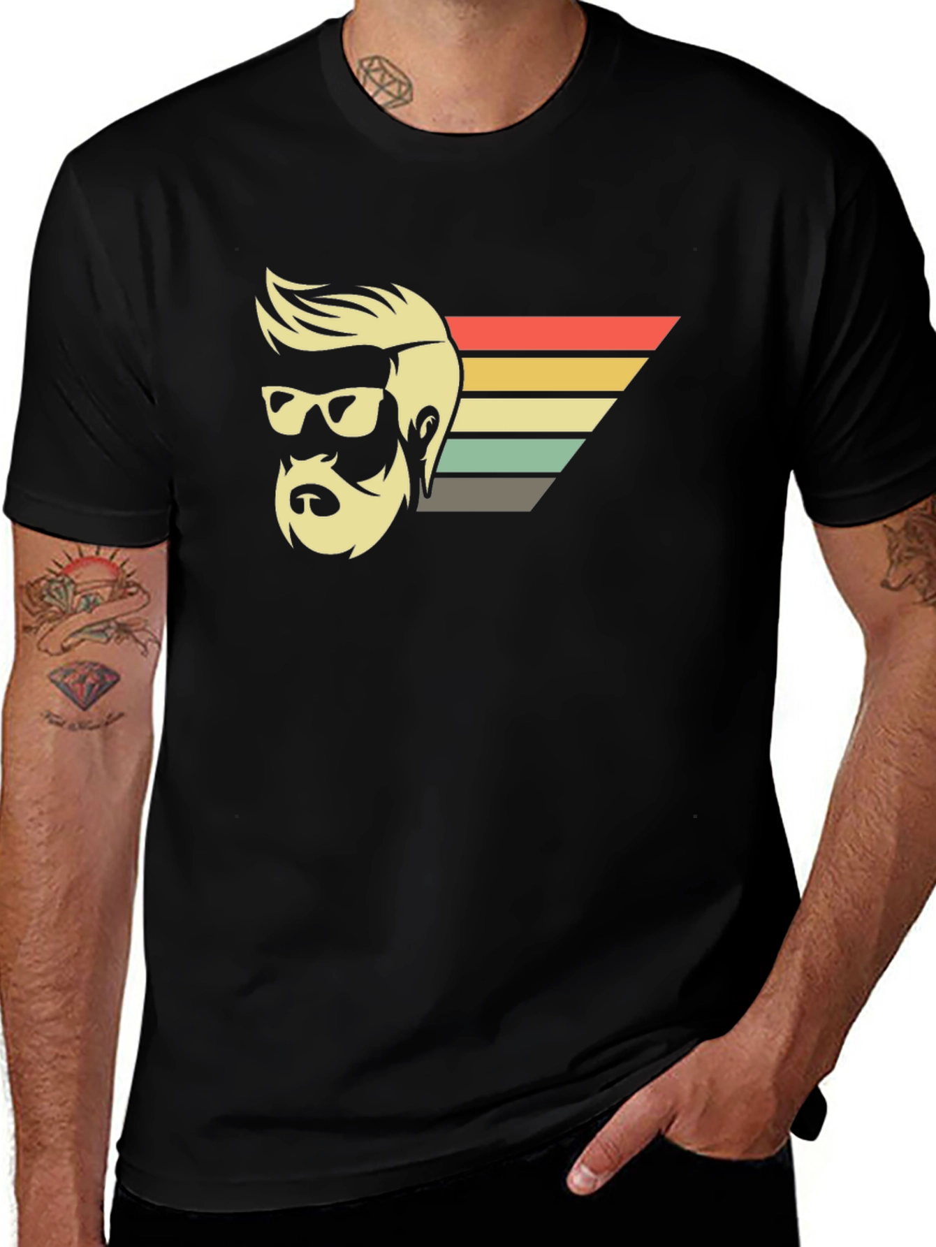 Variant 19 of Retro Bearded Man Graphic Tee - Black T-Shirt