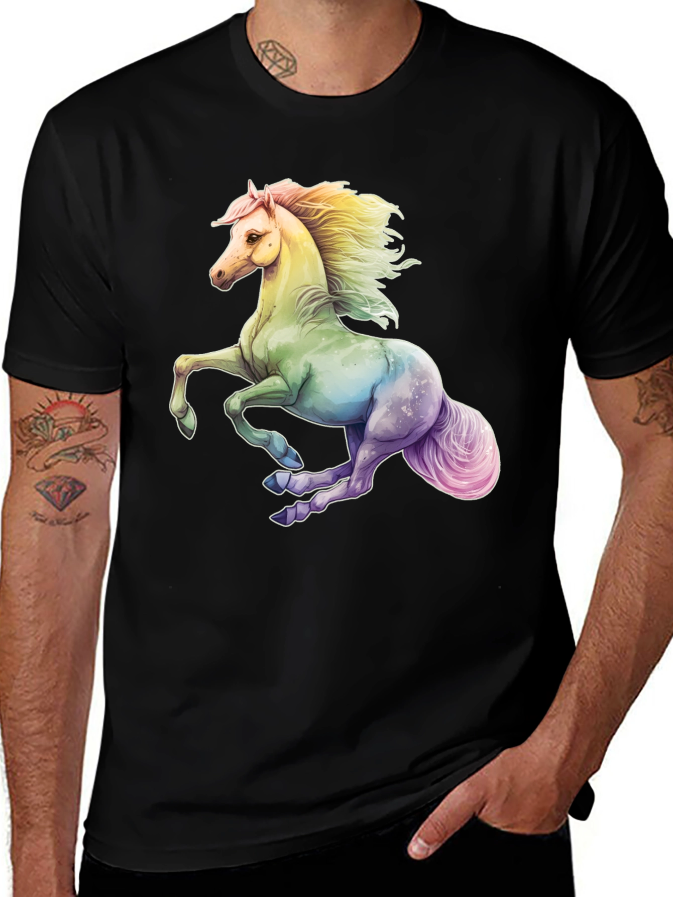 Variant 26 of Rainbow Unicorn Graphic Tee - Black Cotton Shirt
