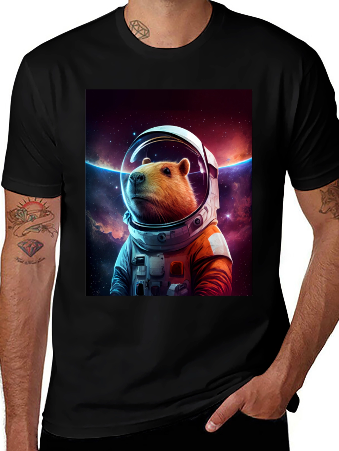 Variant 10 of Capybara Astronaut Graphic Tee - Space Explorer Shirt
