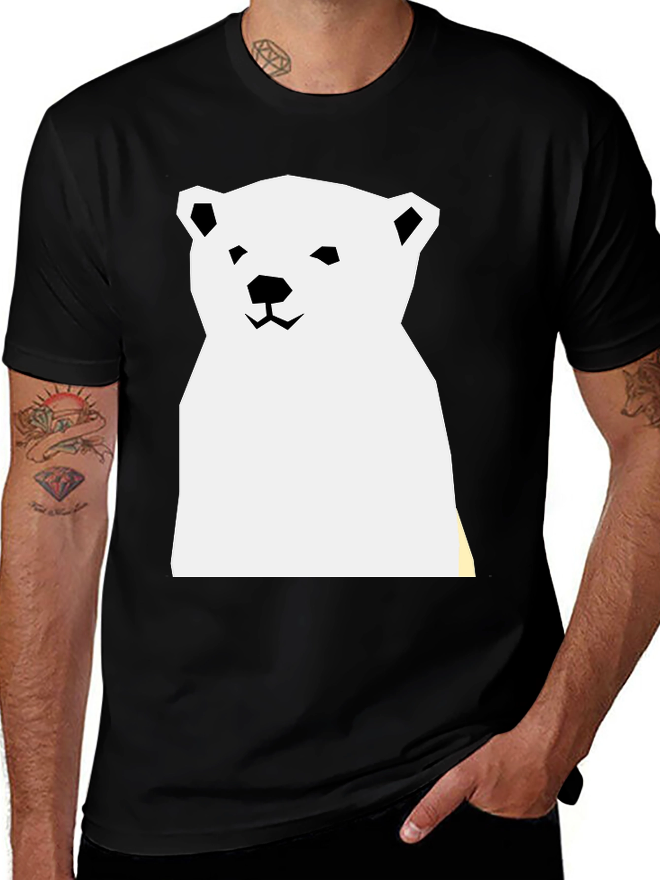 Variant 8 of Geometric Polar Bear Graphic Tee - Black