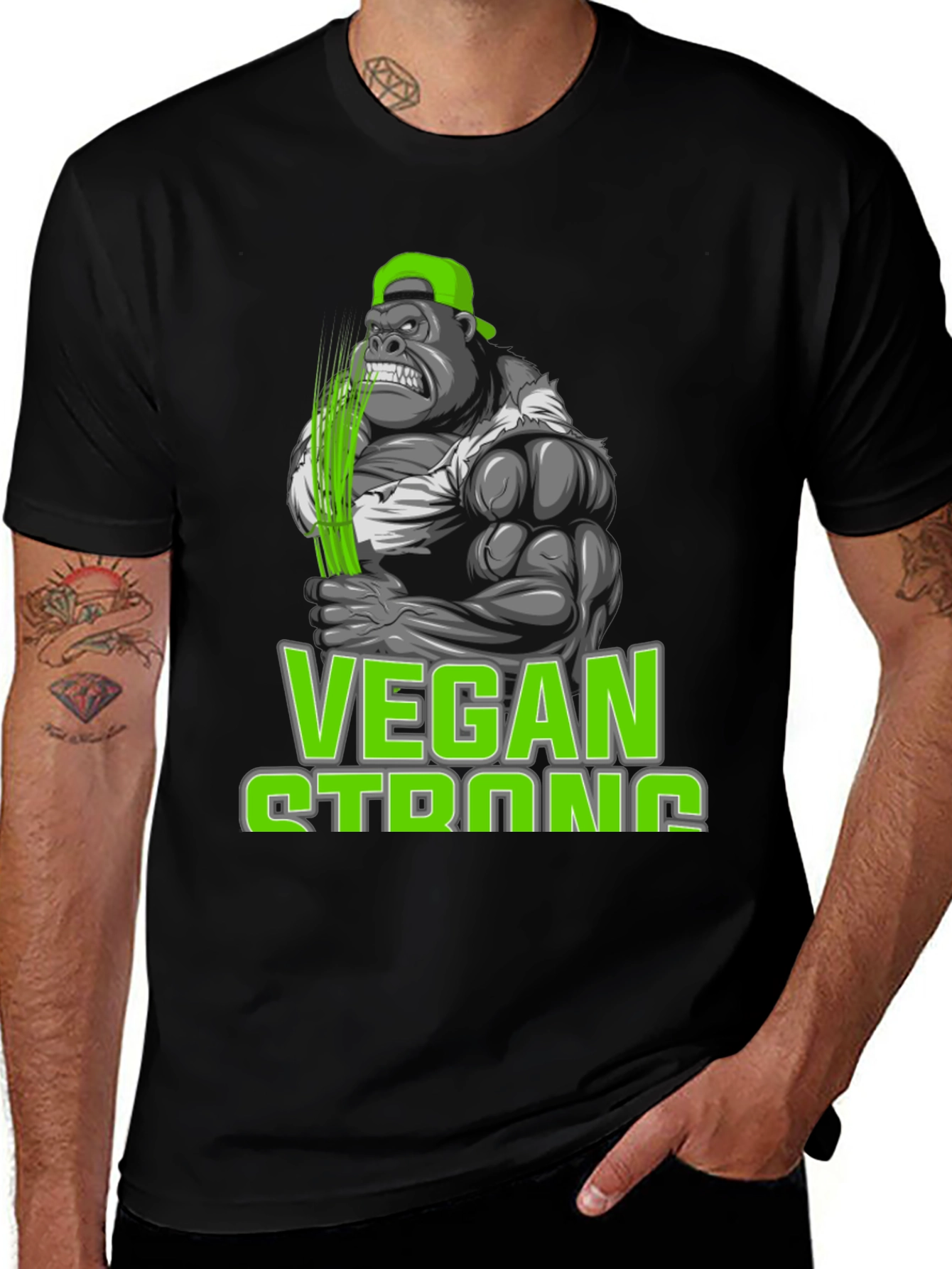 Variant 16 of Vegan Strong Gorilla Graphic Tee - Black Cotton T-Shirt