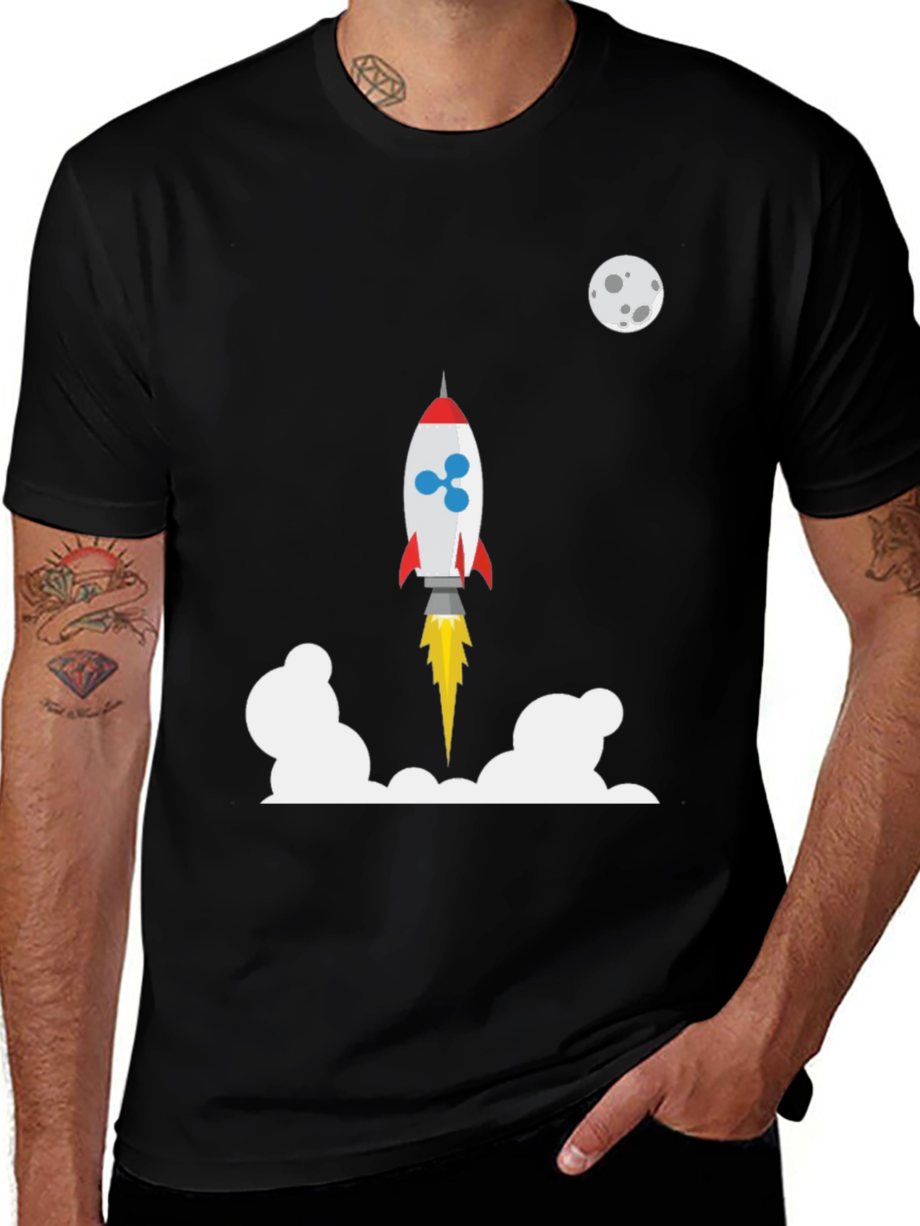 Variant 7 of Ripple XRP Rocket to the Moon Black T-Shirt