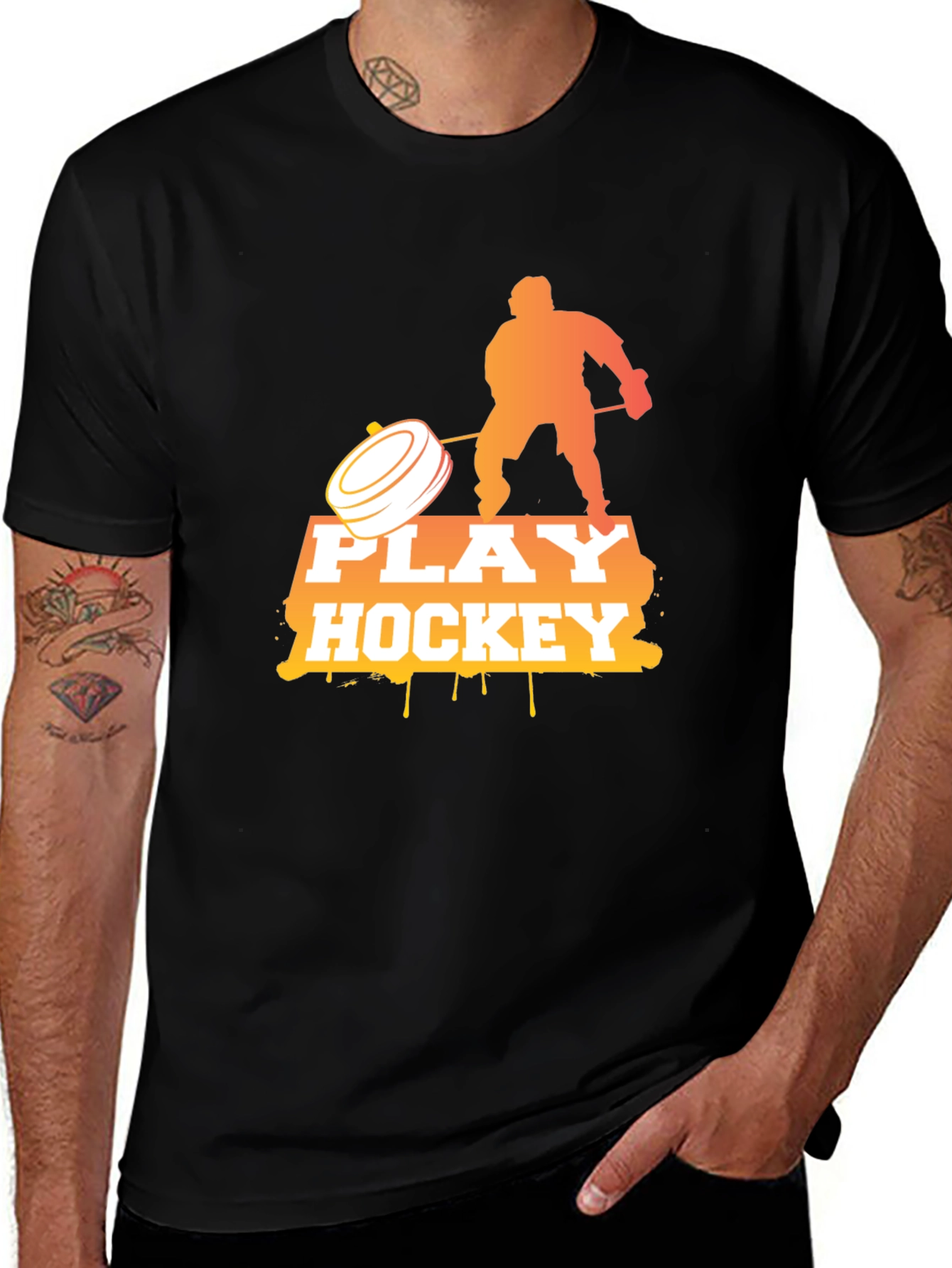 Variant 18 of Play Hockey Graphic Tee - Cool Black T-Shirt