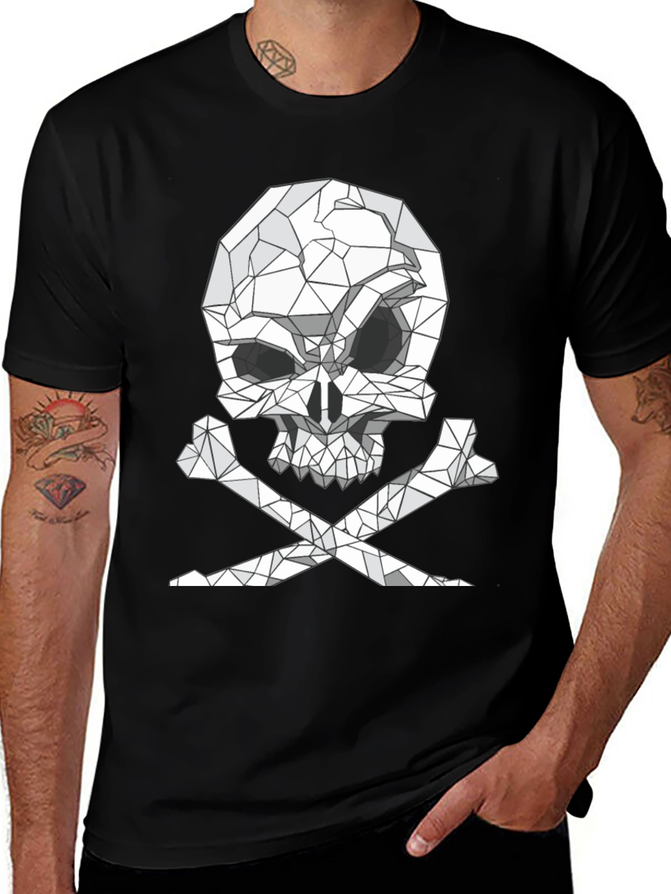 Variant 11 of Geometric Skull & Crossbones Graphic Tee - Black