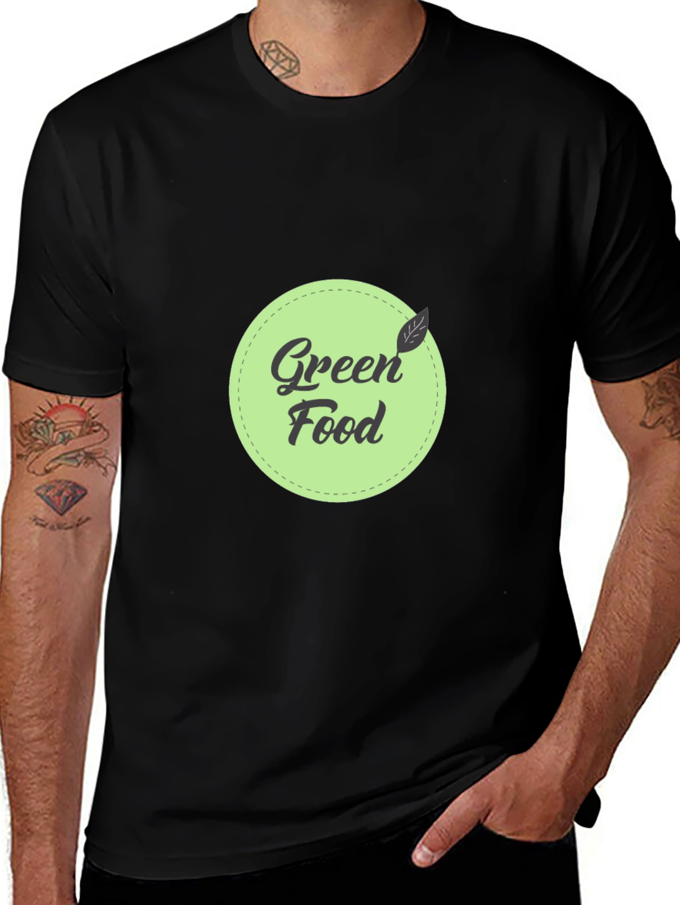 Green Food Graphic Black T-Shirt