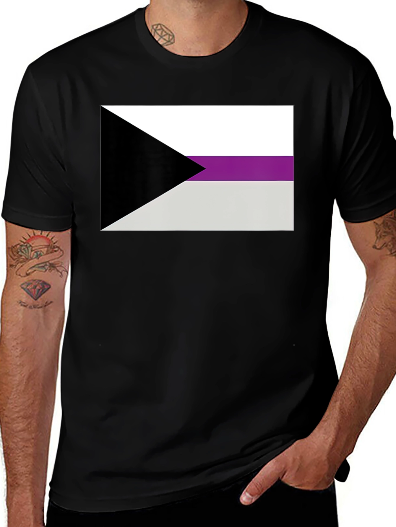 Black Demisexual Pride Flag Graphic T-Shirt - Black Cotton Blend Tee main image
