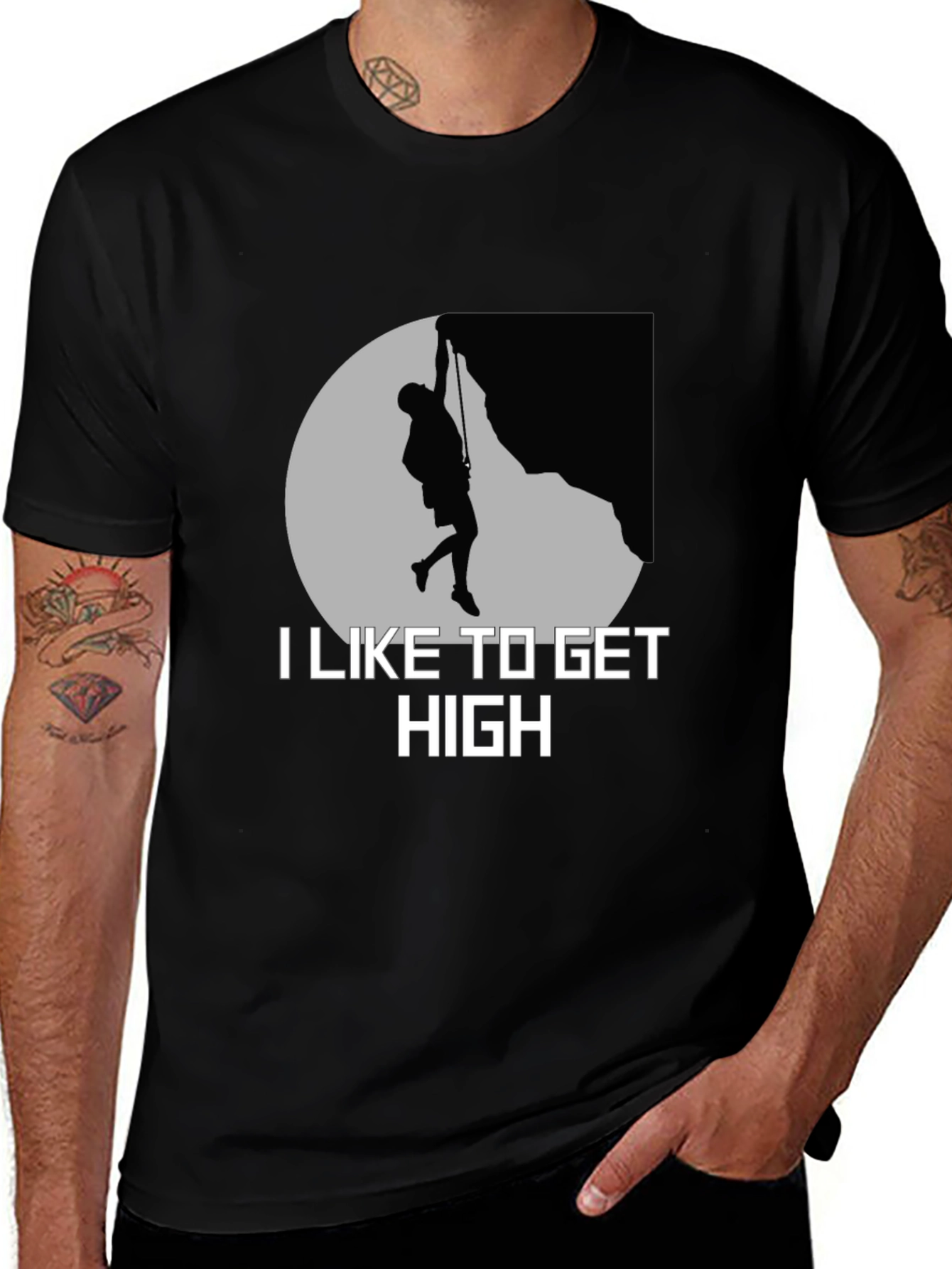 Variant 18 of I Like to Get High Rock Climbing Graphic Tee
