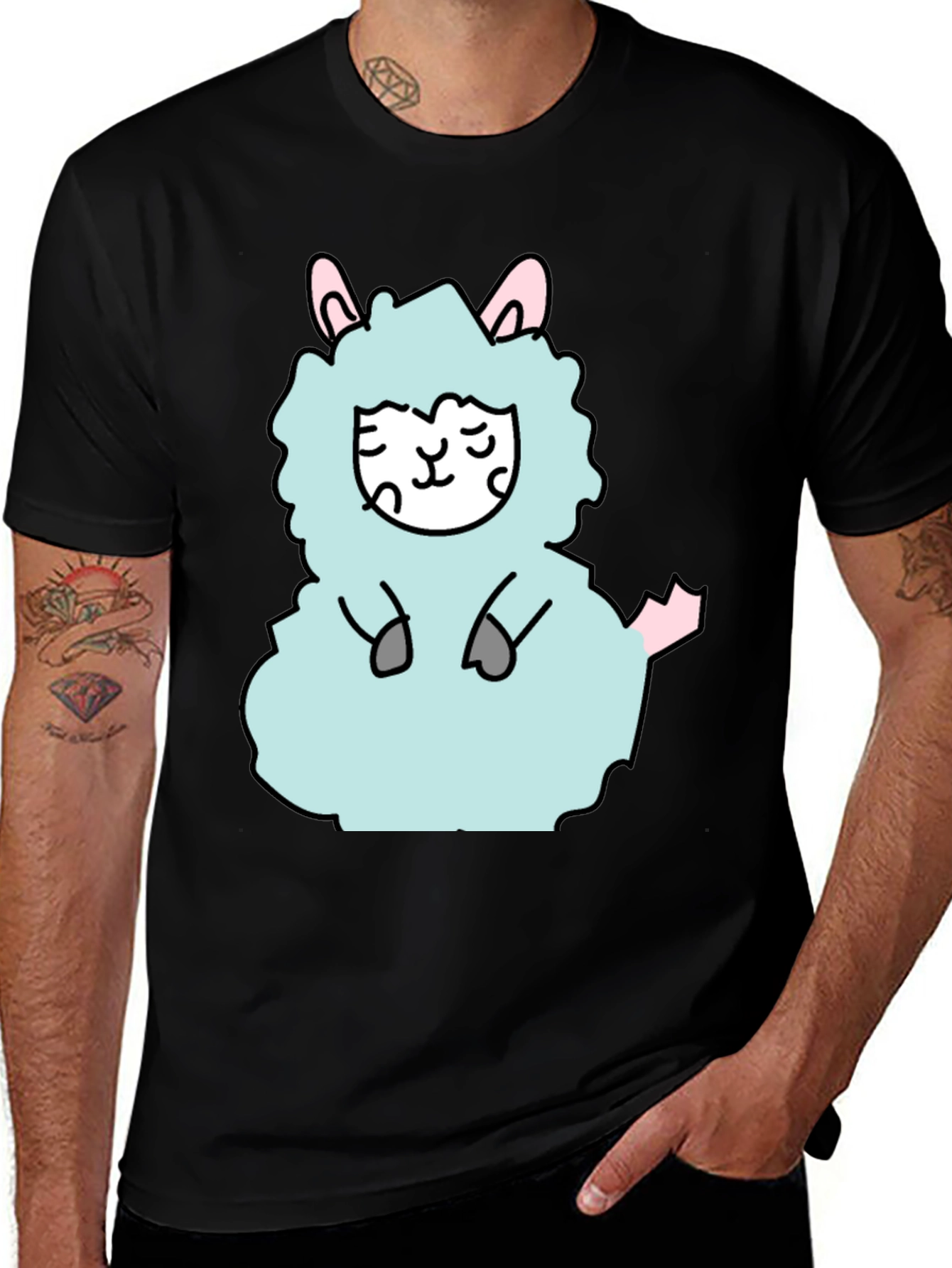Variant 17 of Cute Llama Cartoon T-Shirt - Black