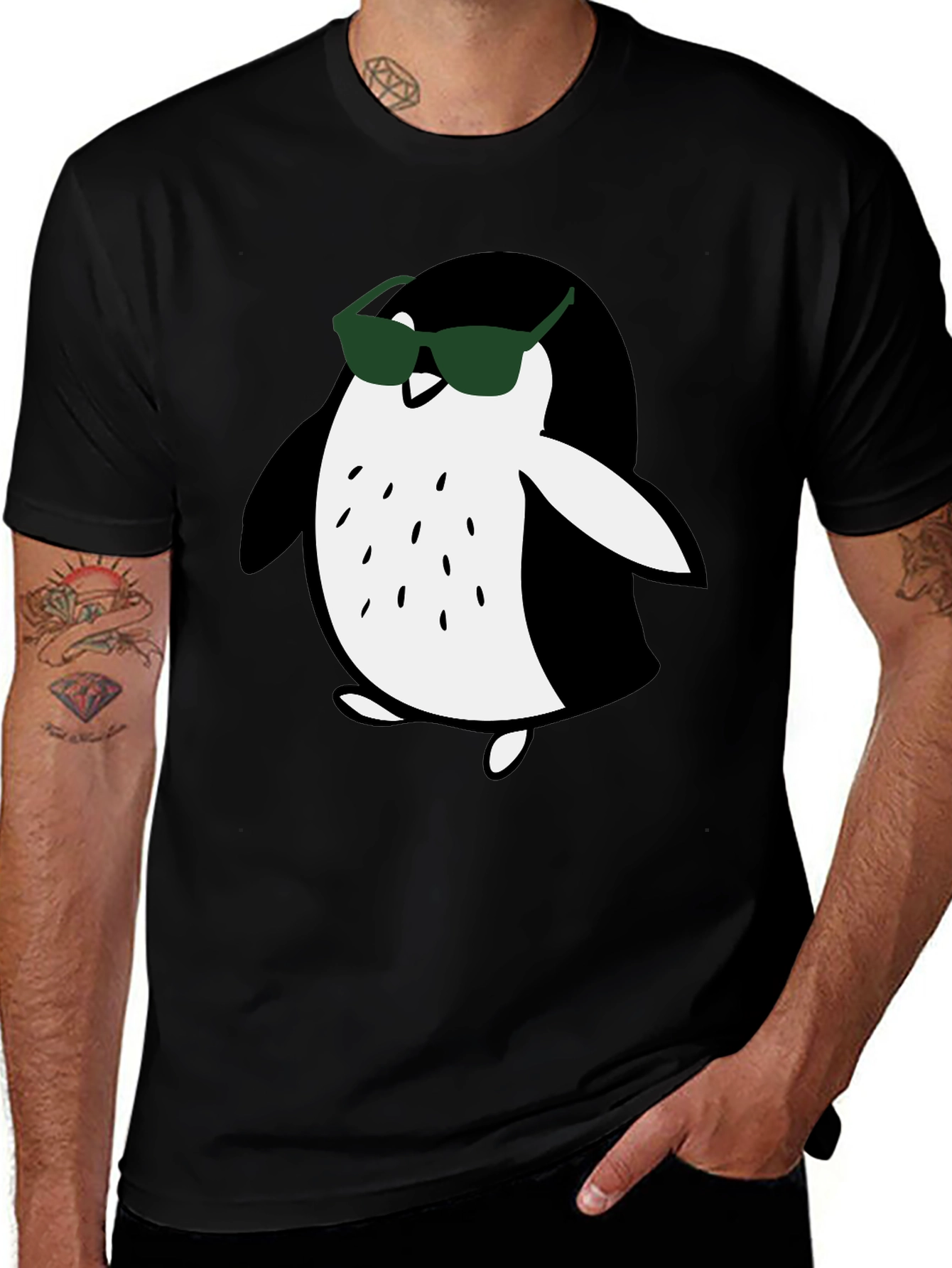 Variant 8 of Cool Penguin Graphic Tee - Black Casual T-Shirt