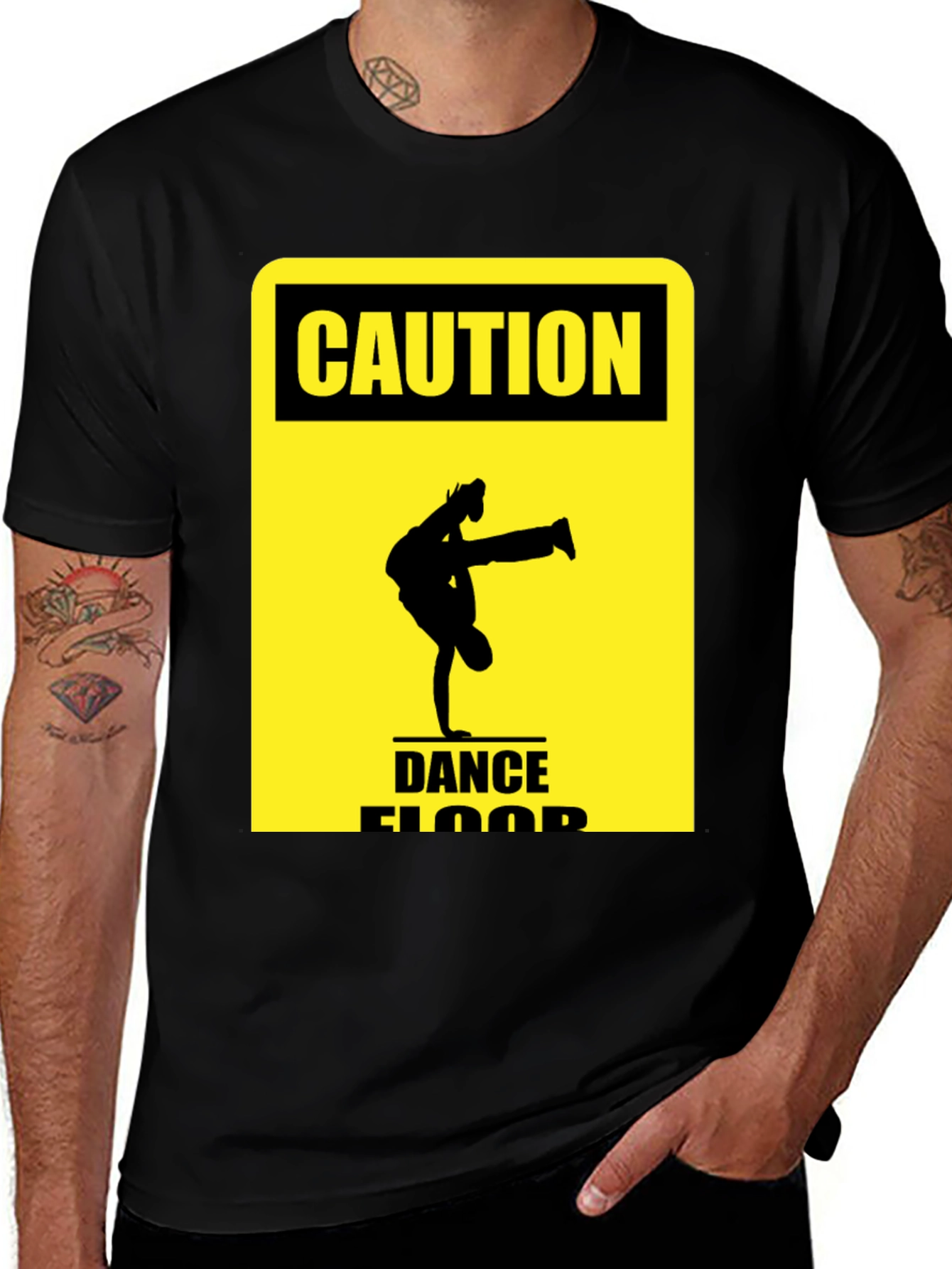 Variant 21 of Caution Dance Floor T-Shirt - Black