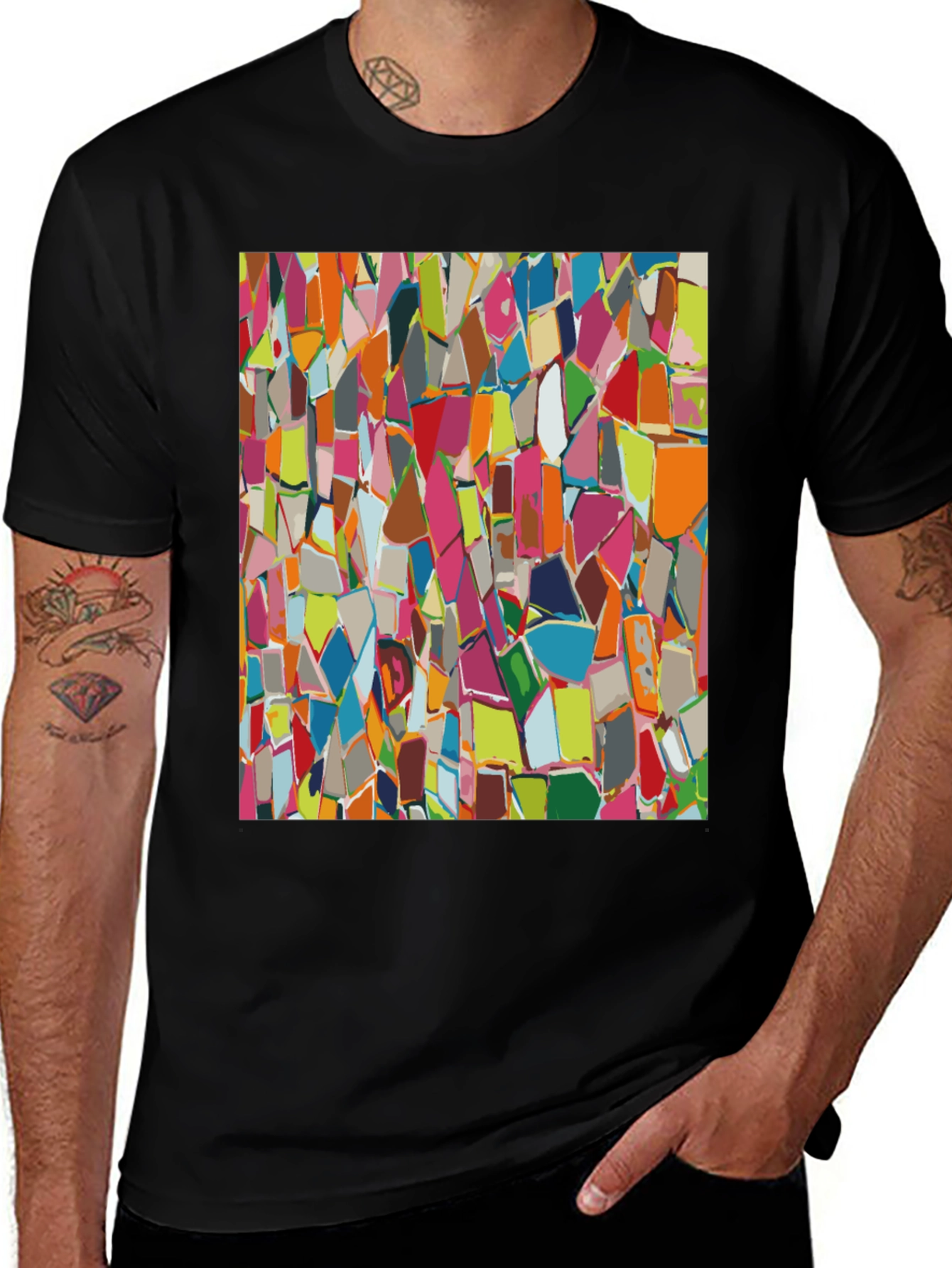 Variant 27 of Abstract Mosaic Pattern Black T-Shirt
