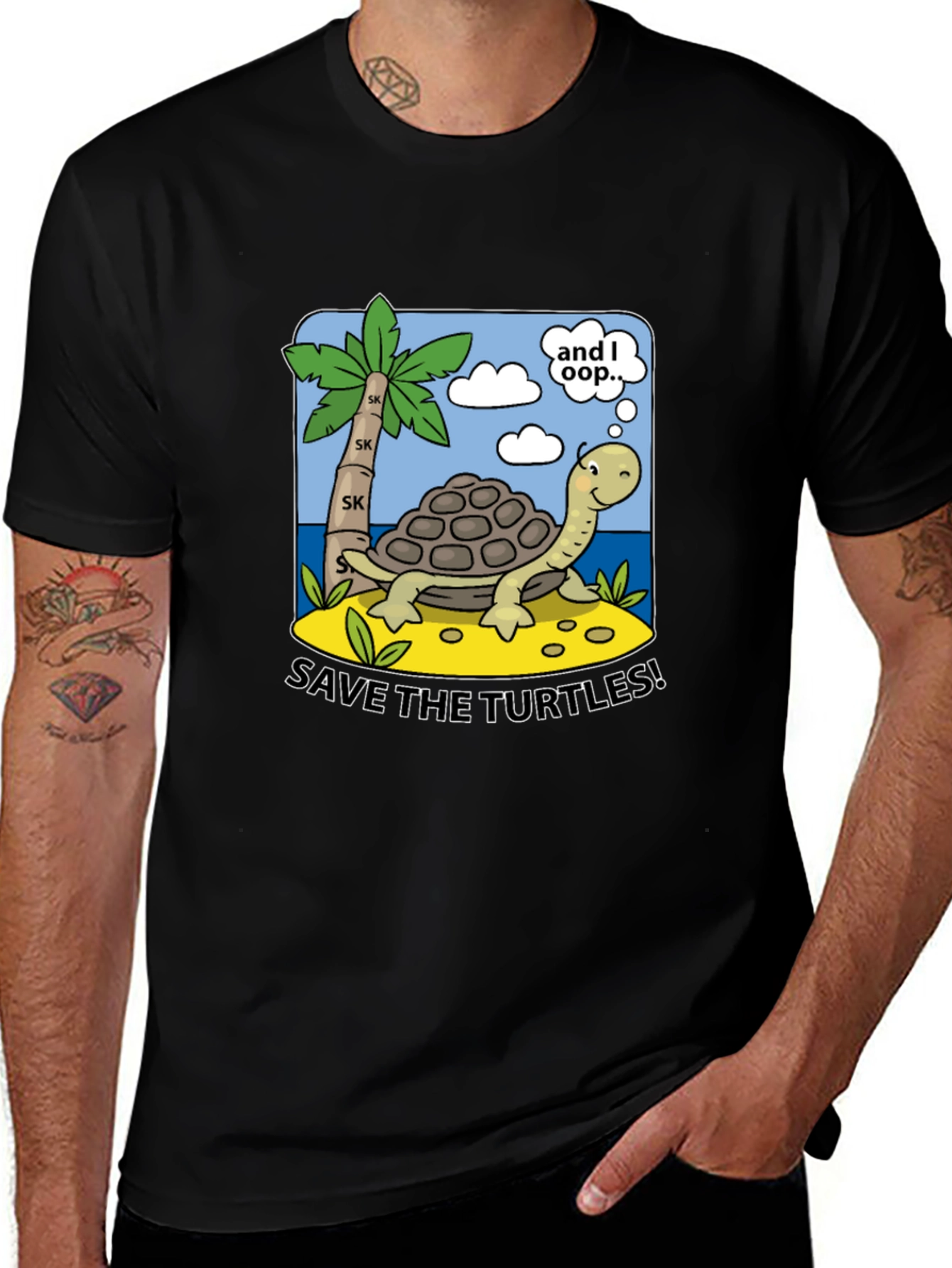 Variant 8 of Save the Turtles T-Shirt - Black Cotton Cartoon Graphic Tee