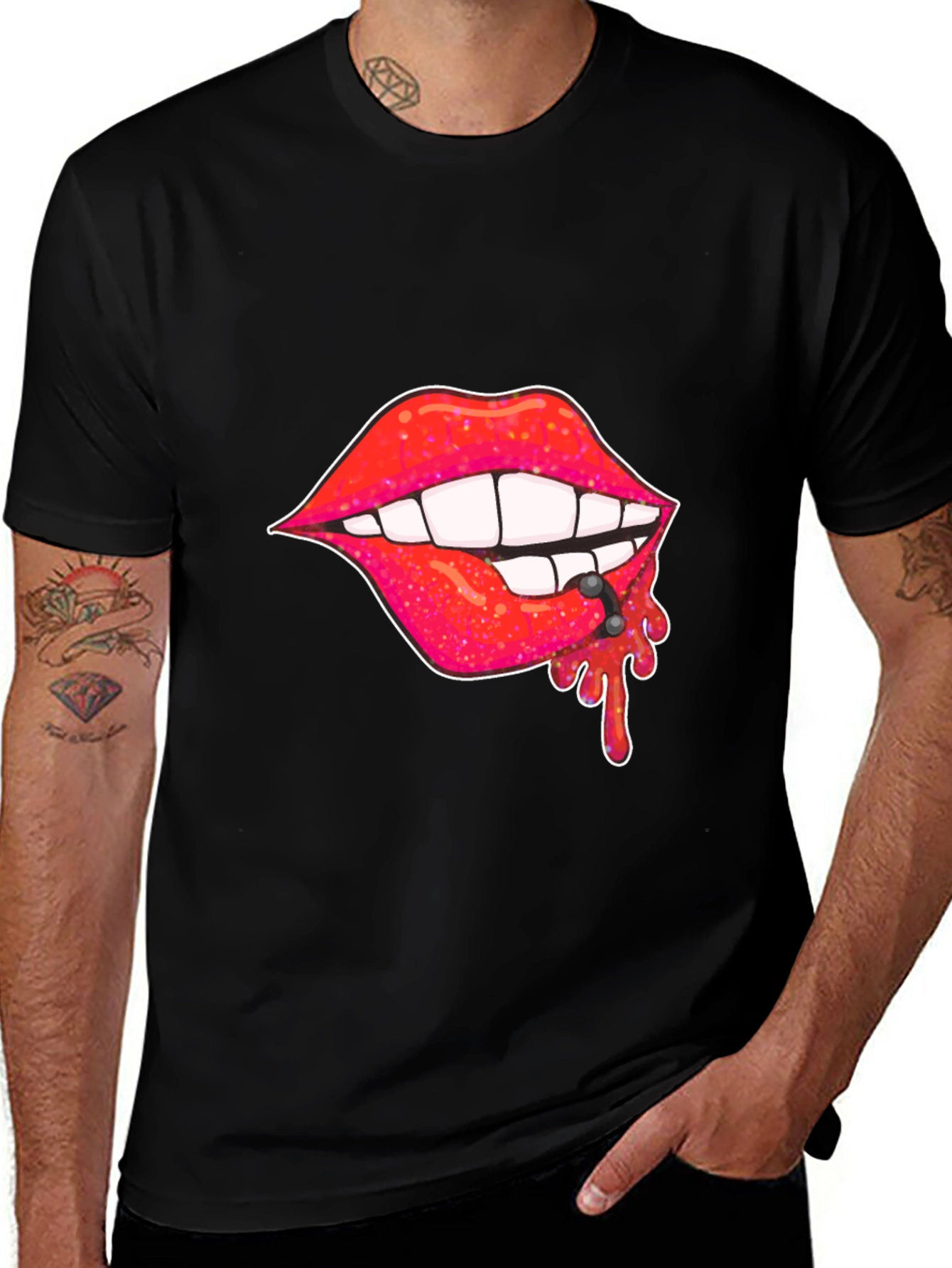 Variant 13 of Lip Piercing Graphic Tee - Black