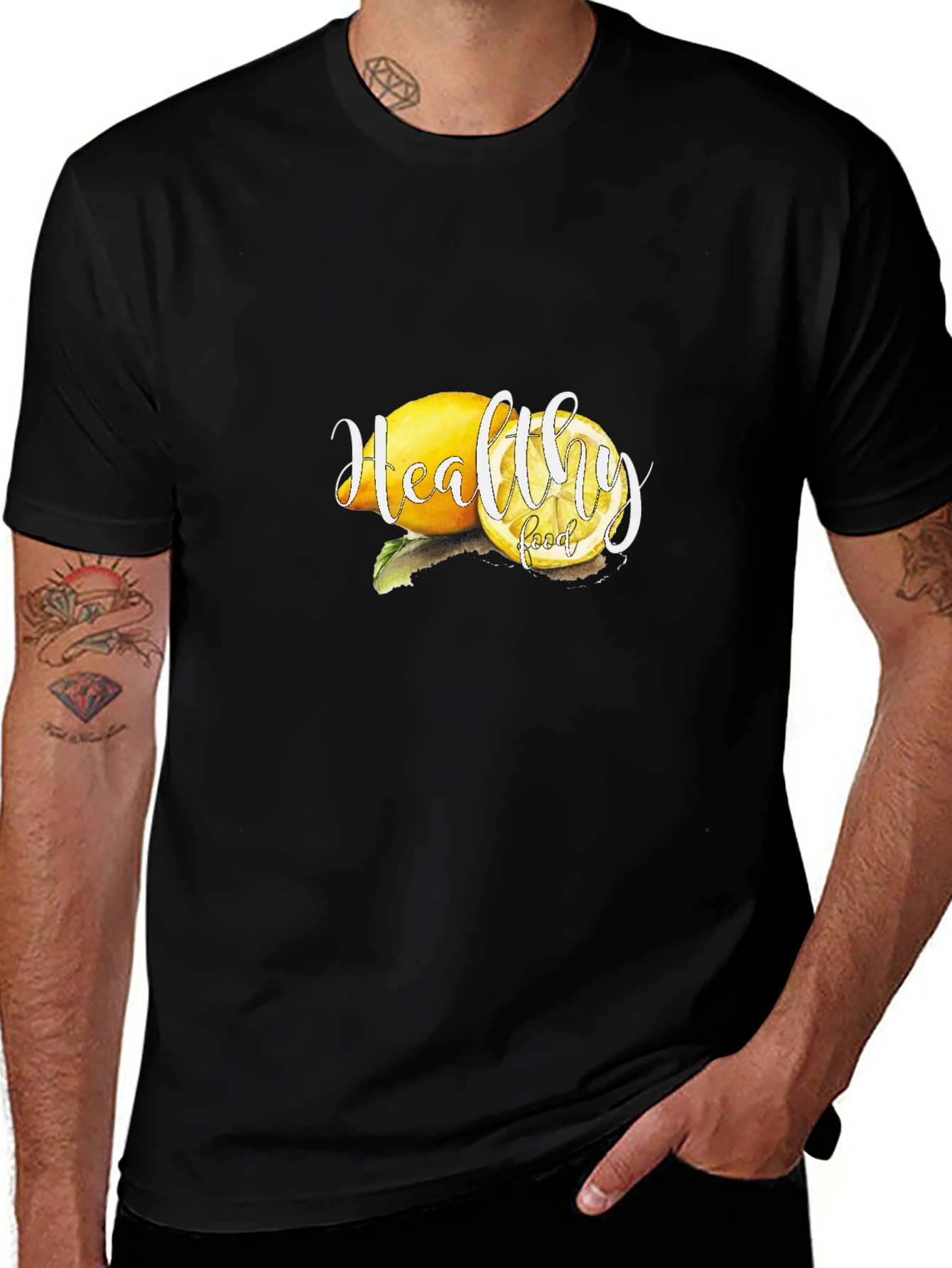 Healthy Food Lemon Graphic Black Tee