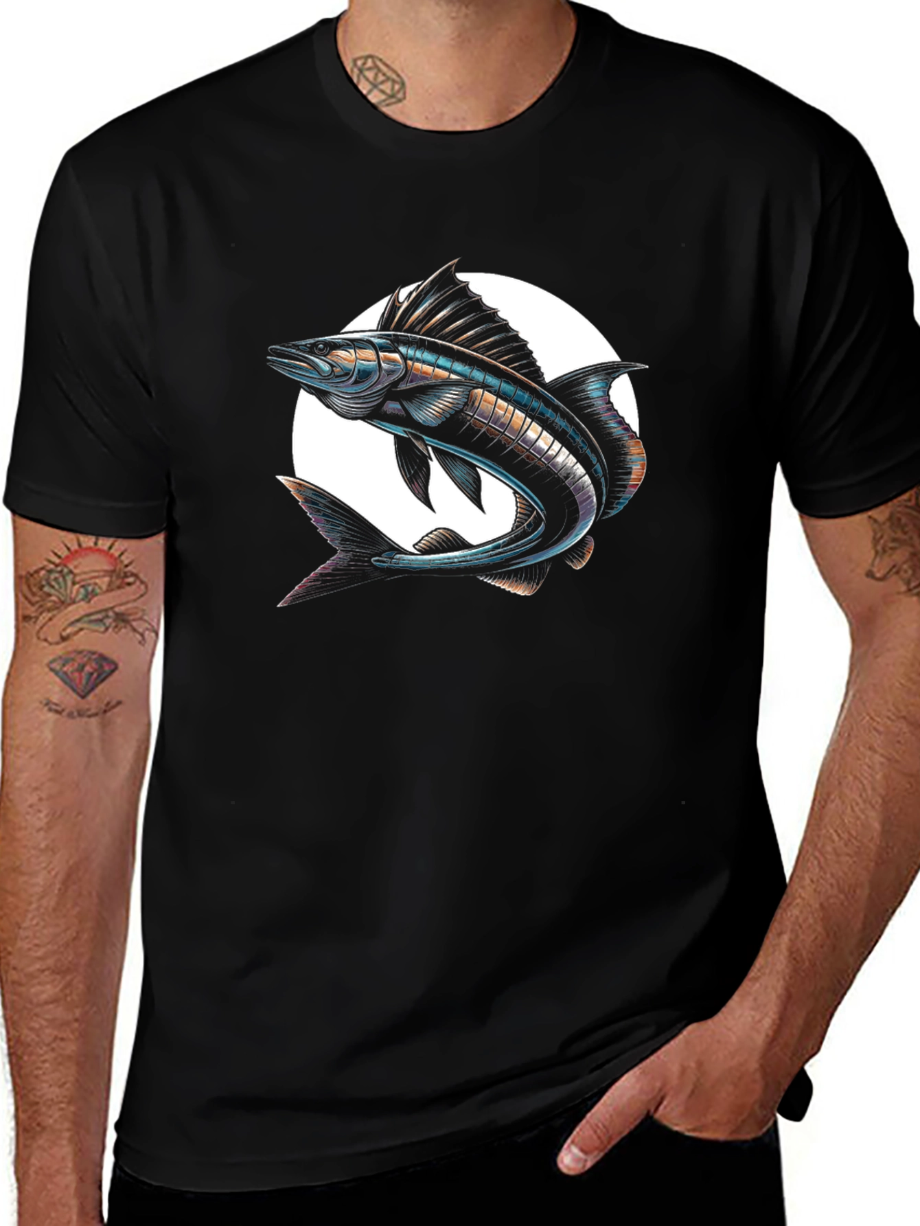 Variant 18 of Stylish Fish Graphic Black T-Shirt