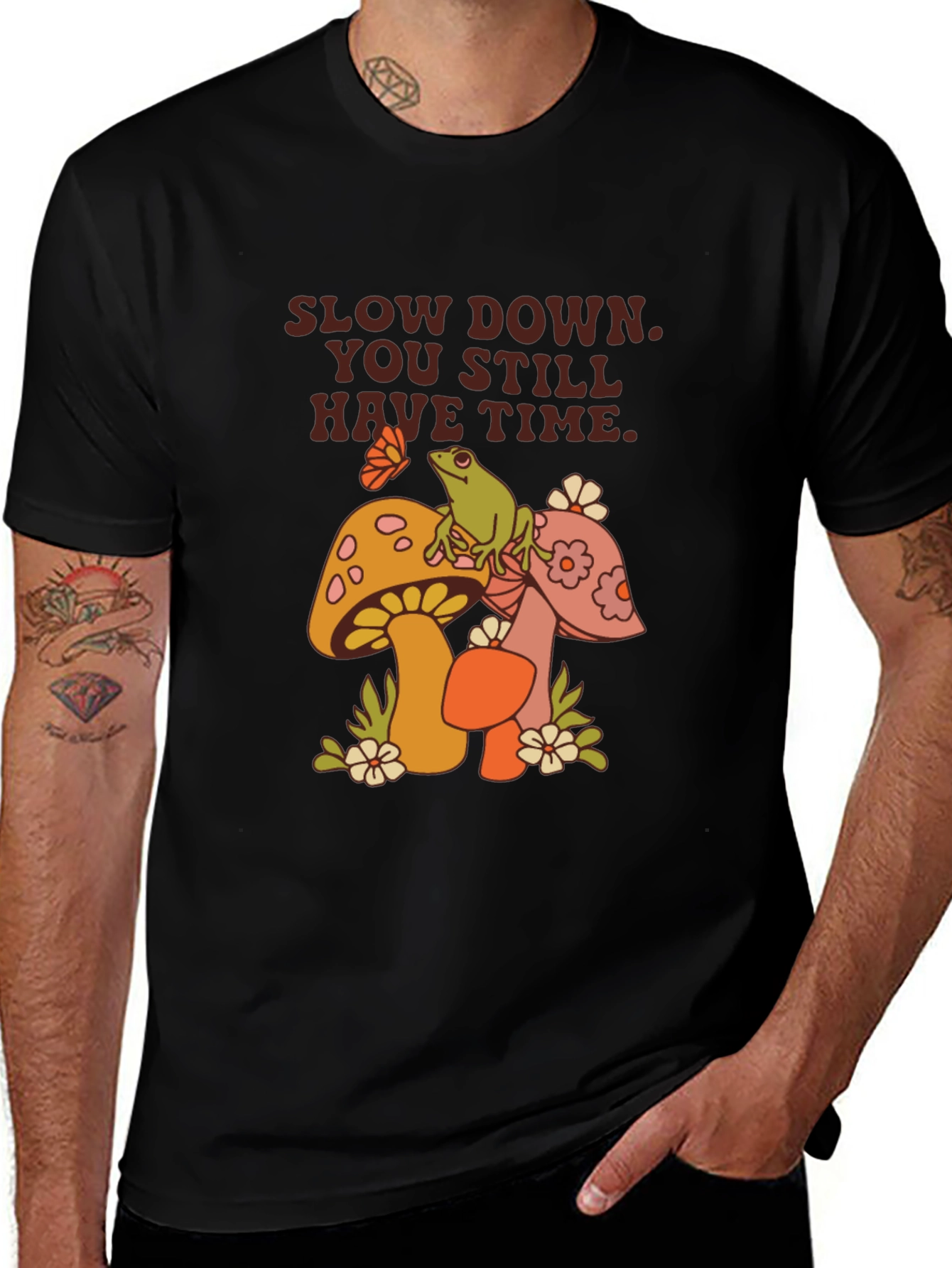 Variant 13 of Relaxed Fit Graphic Tee - Slow Down Mushrooms