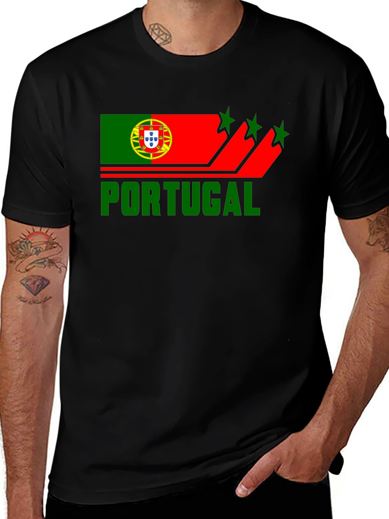 Portugal Flag Graphic Black T-Shirt