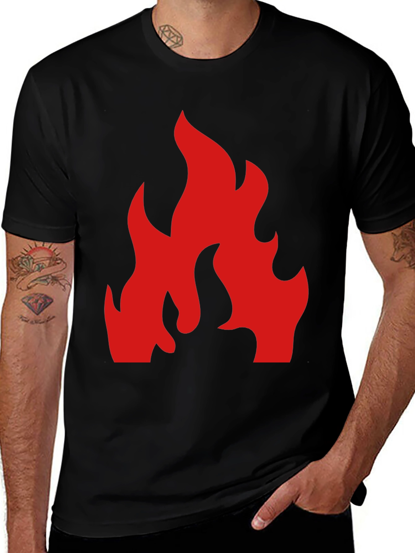 Variant 2 of Bold Red Flame Graphic Black T-Shirt