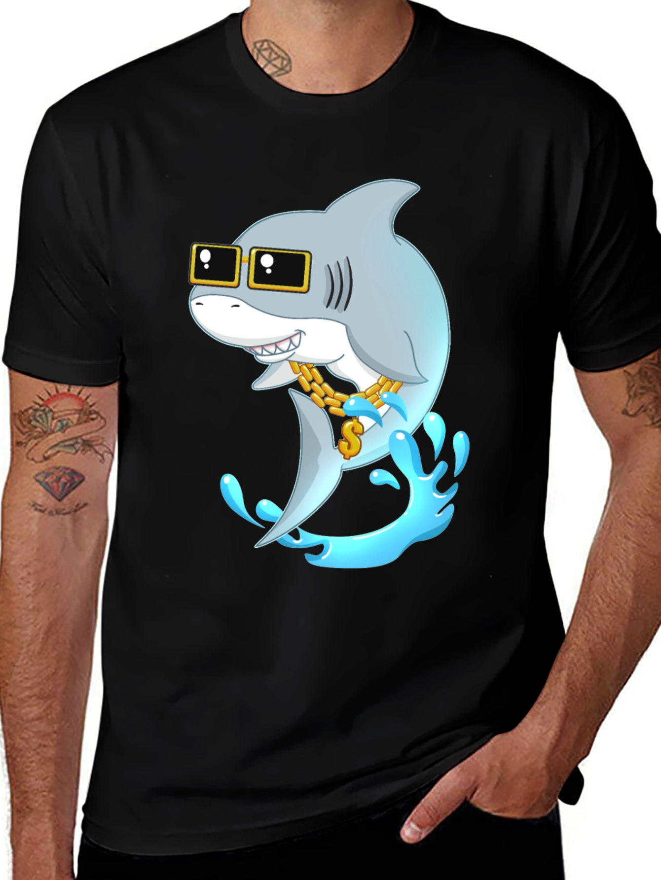 Variant 4 of Cool Cartoon Shark T-Shirt - Black