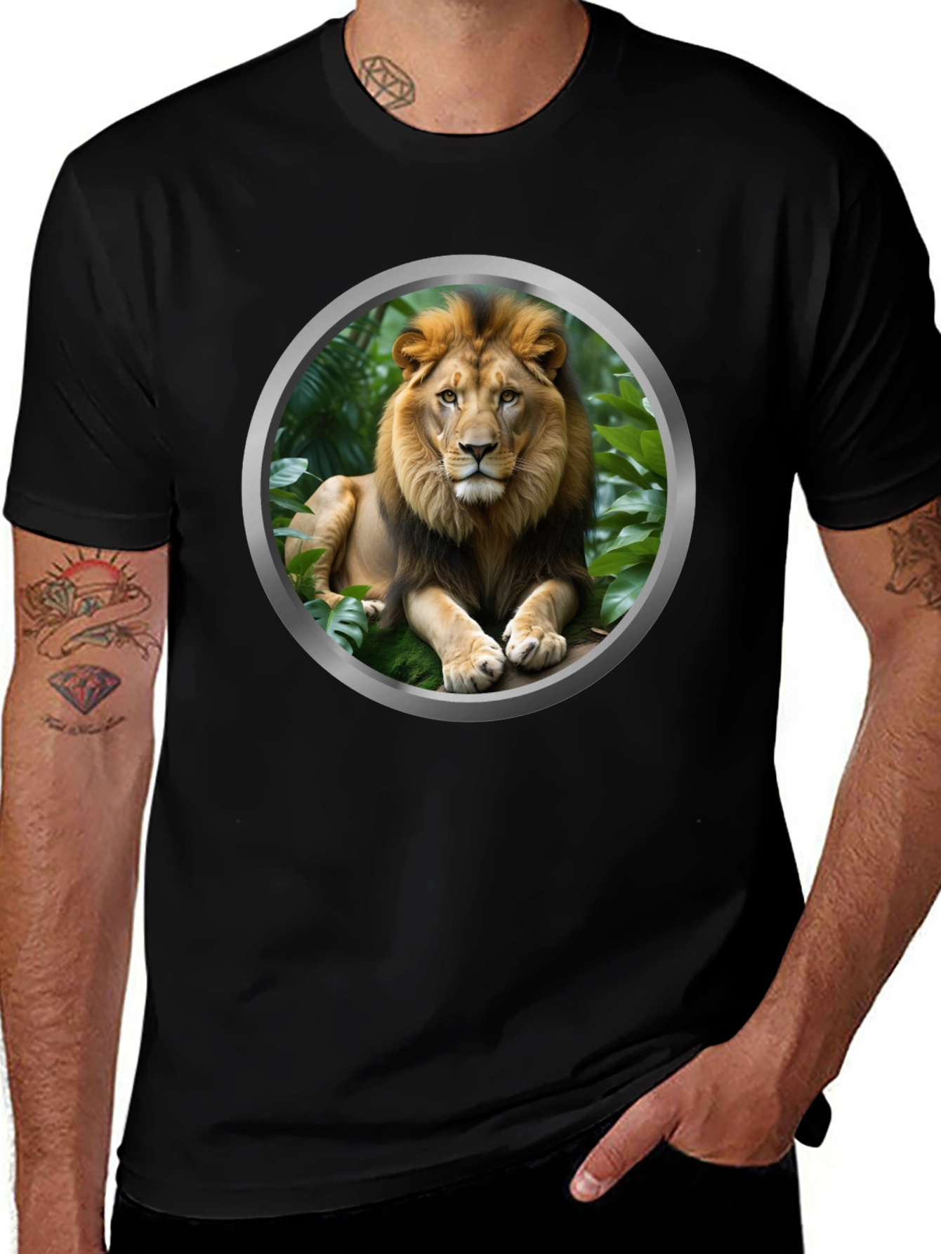 Variant 15 of Lion Graphic Tee - Men's Black T-Shirt