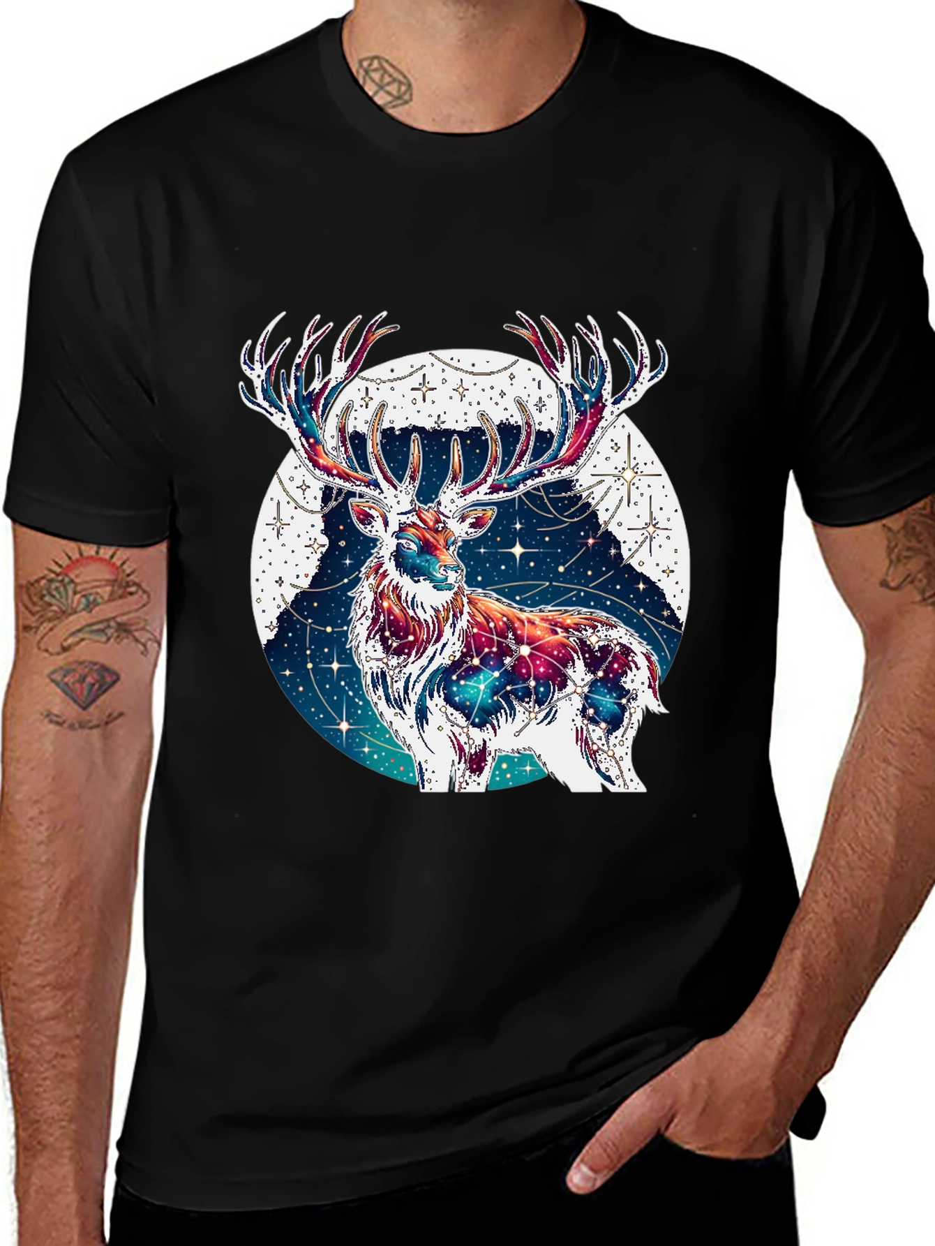 Variant 21 of Galaxy Deer Graphic Tee - Stylish Men's Black T-Shirt