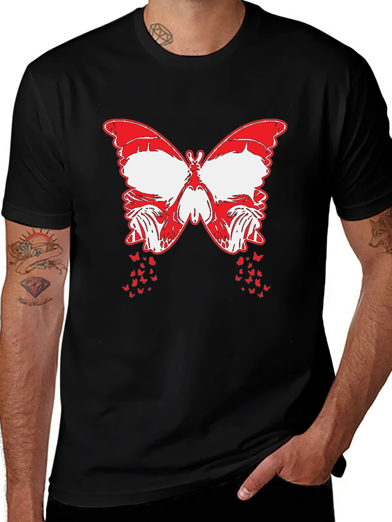 Variant 16 of Butterfly Skull Graphic Tee - Stylish Men's Black T-Shirt