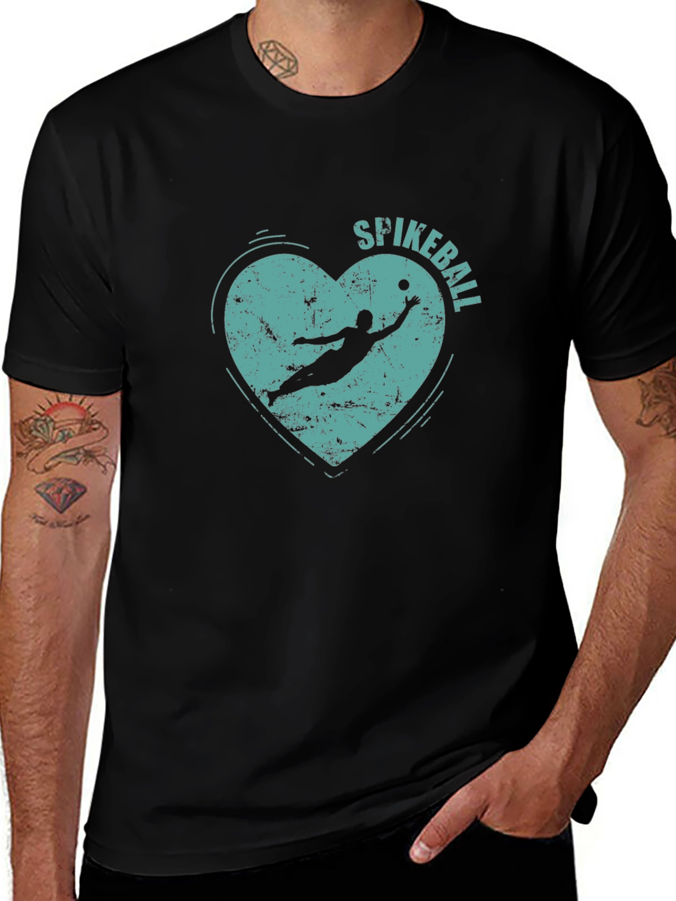 Spikeball Heart Graphic Tee - Black Cotton T-Shirt