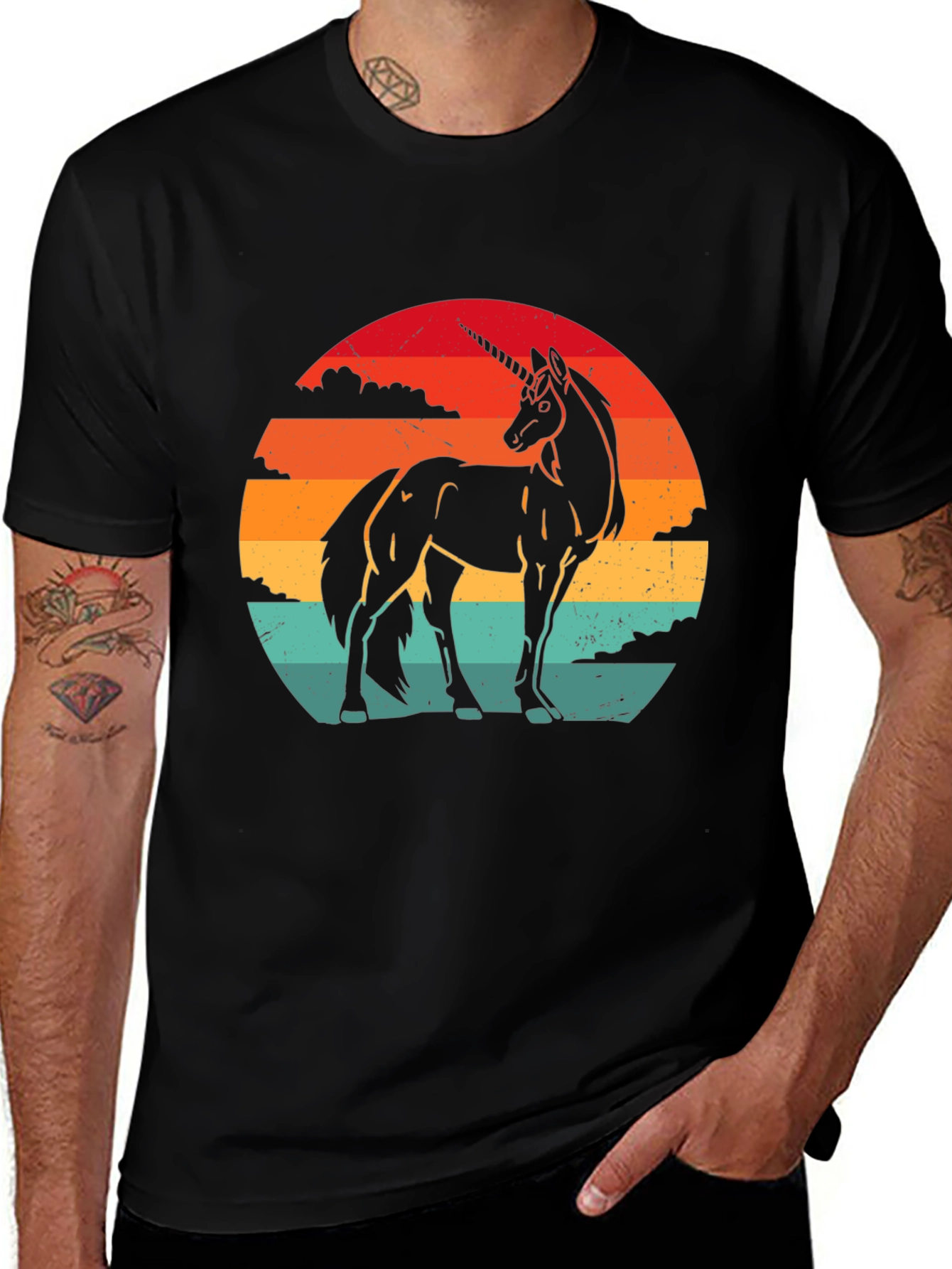 Variant 6 of Retro Unicorn Sunset T-Shirt - Black Graphic Tee