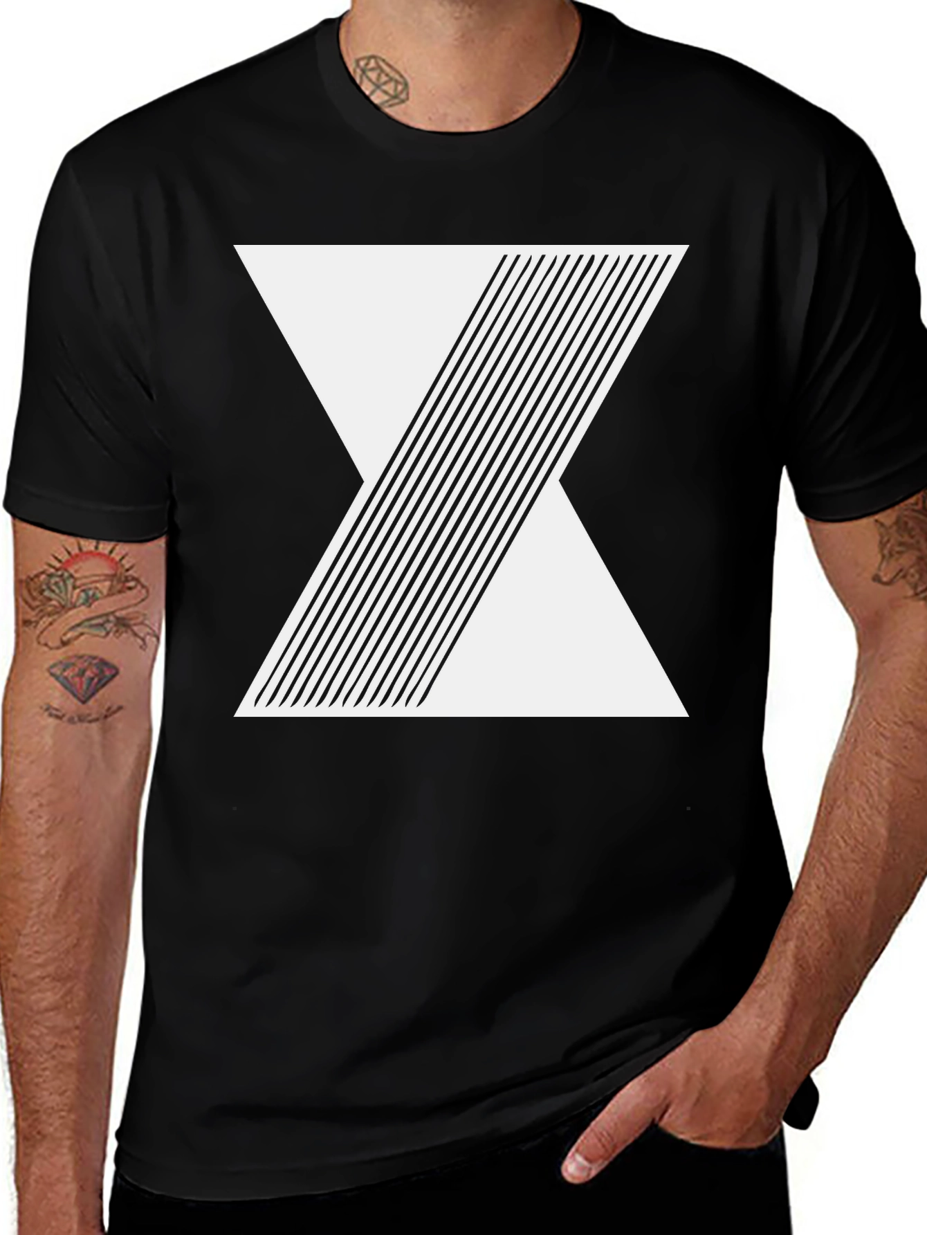 Black Geometric Line Design Black T-Shirt main image