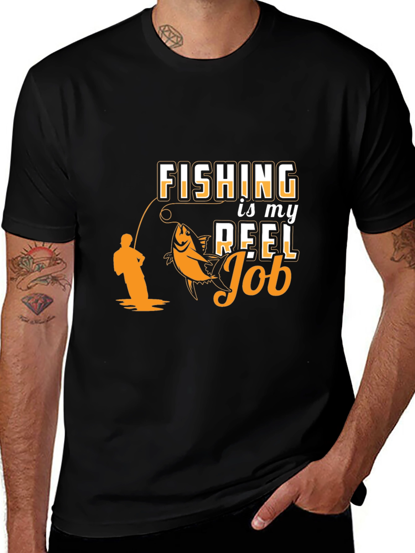 Variant 7 of Fishing is my Reel Job Black T-Shirt