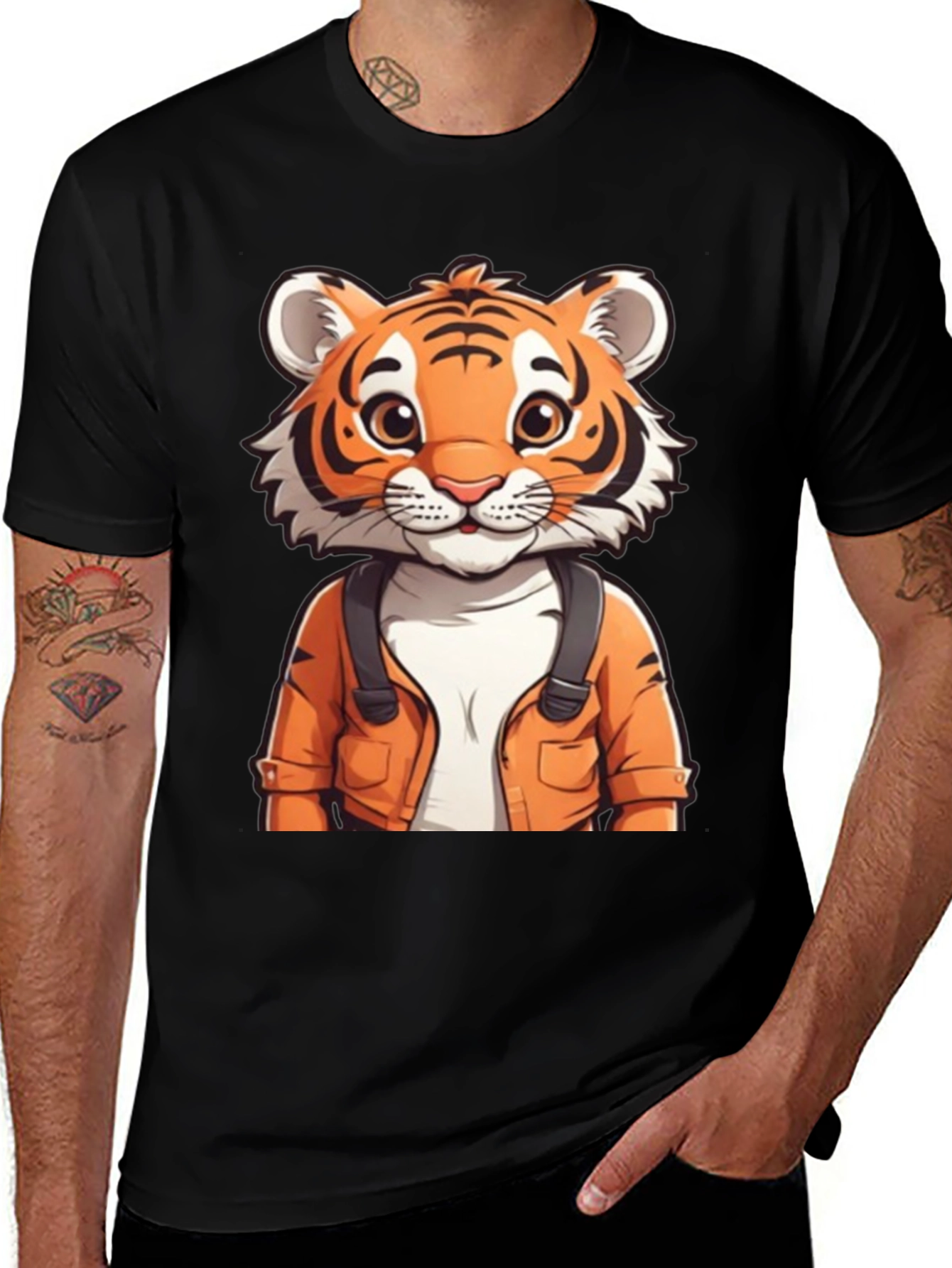 Variant 20 of Cute Tiger Graphic Tee - Black Casual T-Shirt