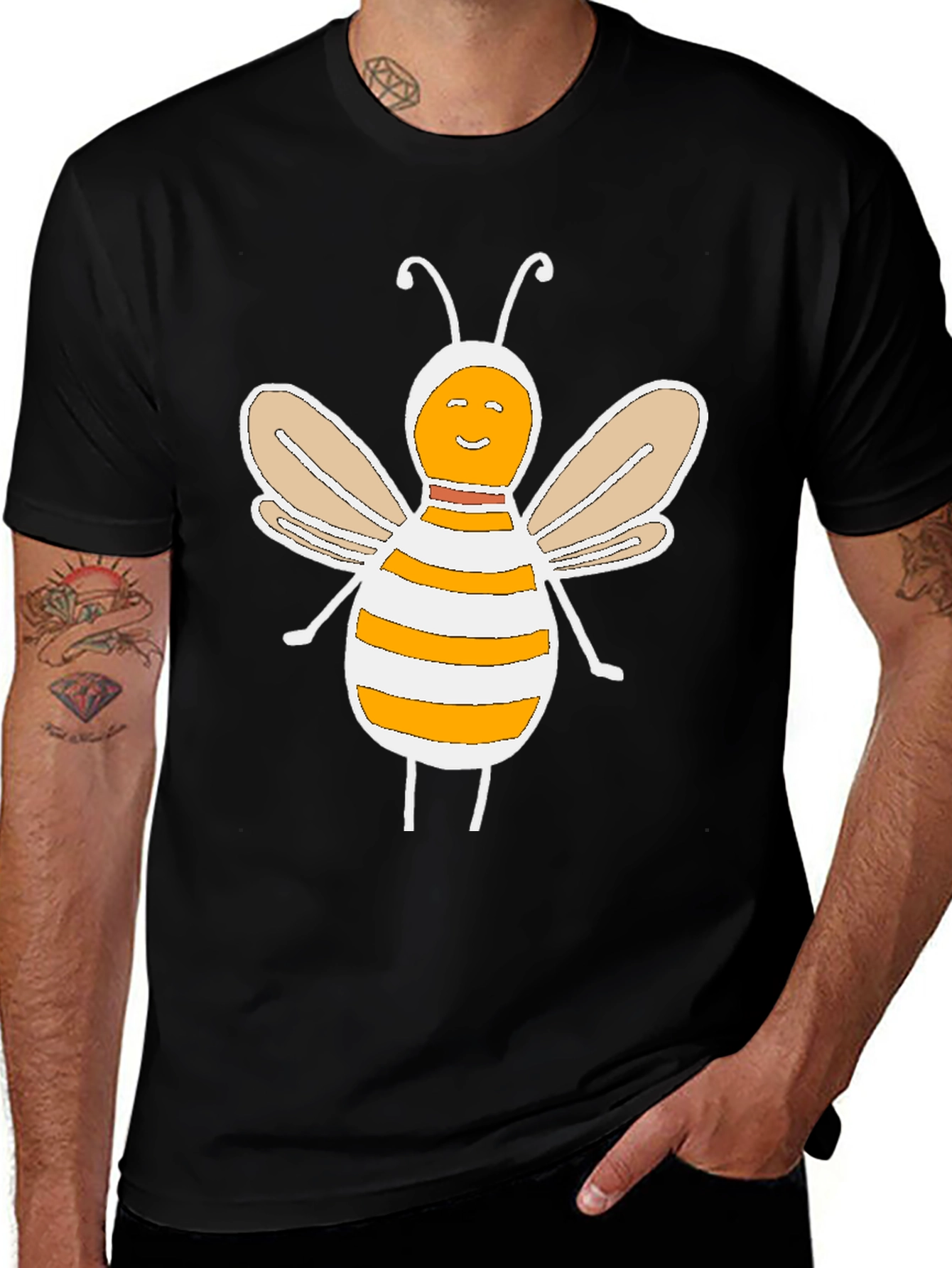 Variant 28 of Cute Bee Graphic Tee - Black Cotton Blend