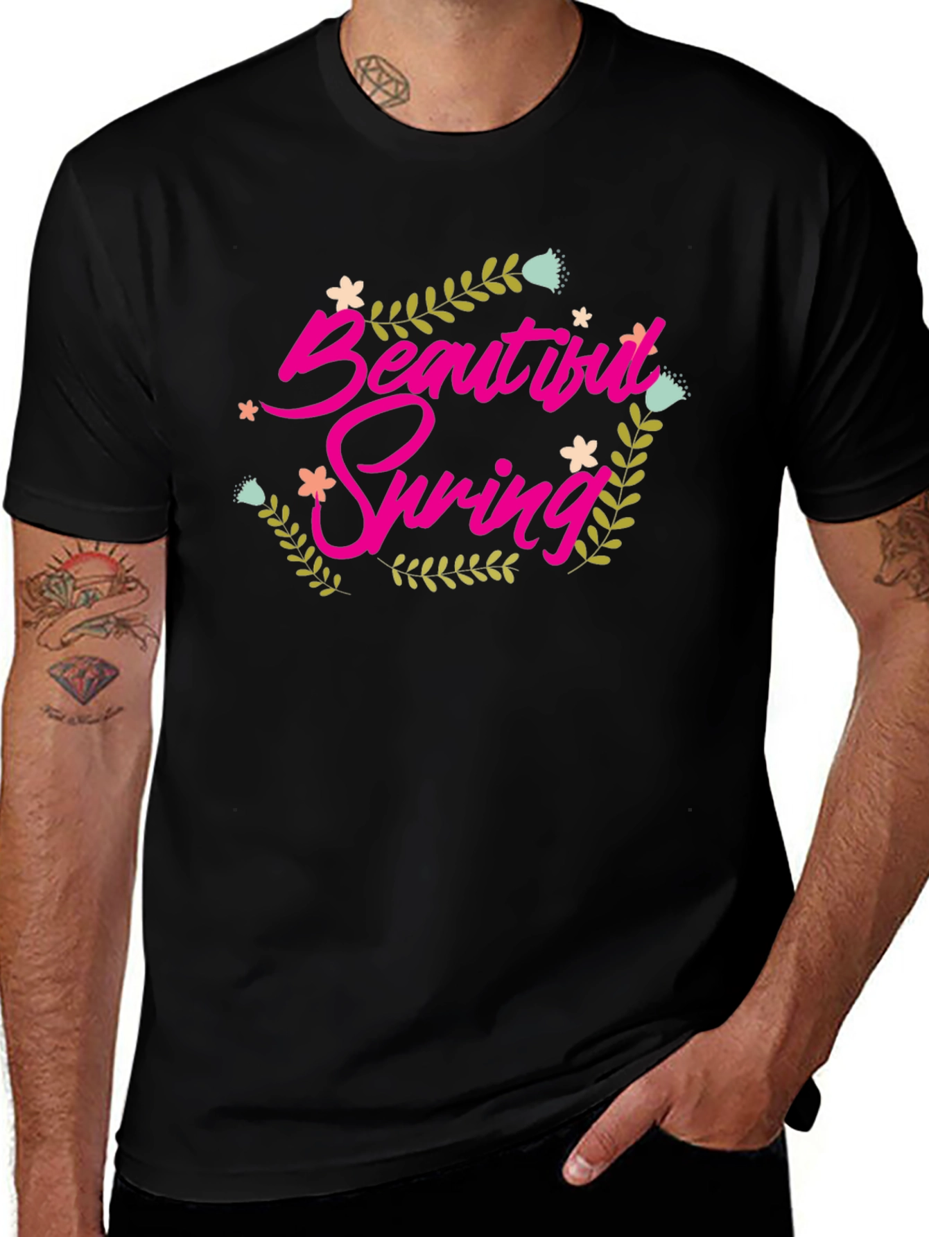 Variant 24 of Beautiful Spring Graphic Tee - Black Cotton Shirt
