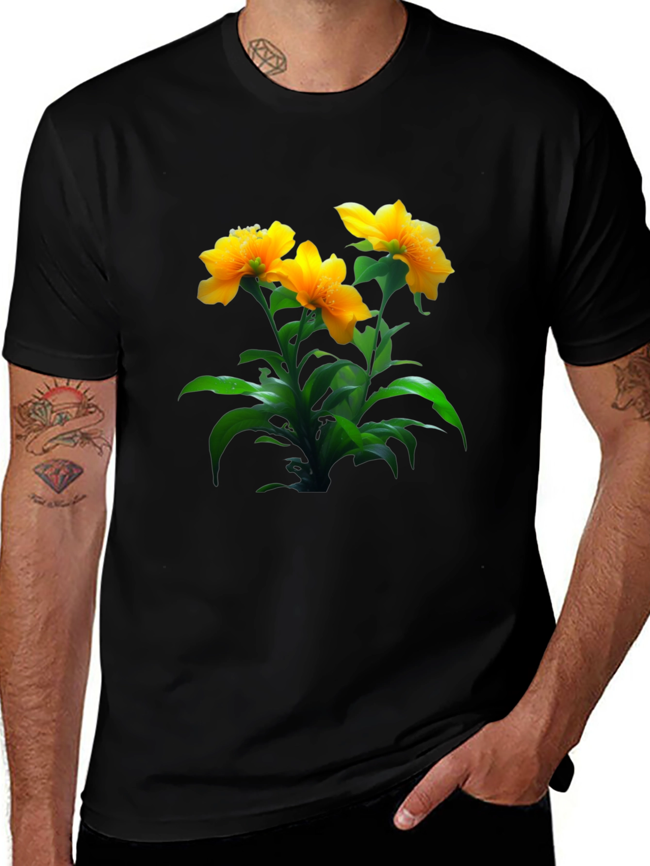 Black Floral Print Black T-Shirt main image
