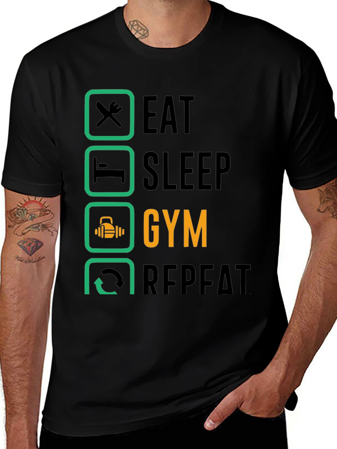 Variant 29 of Eat Sleep Gym Repeat T-Shirt - Fitness Lifestyle Tee