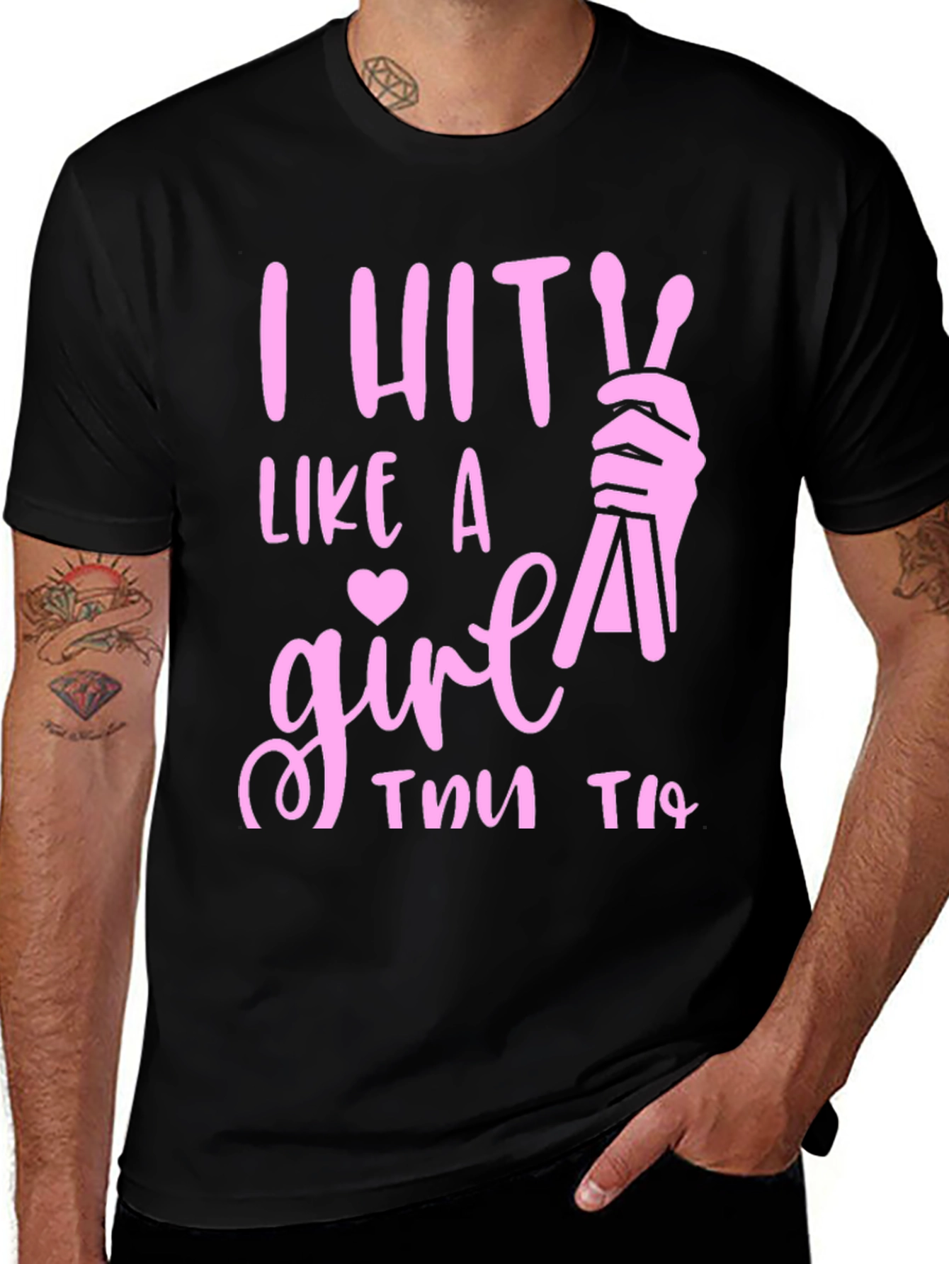 Variant 2 of I Hit Like a Girl T-Shirt - Drummer Tee