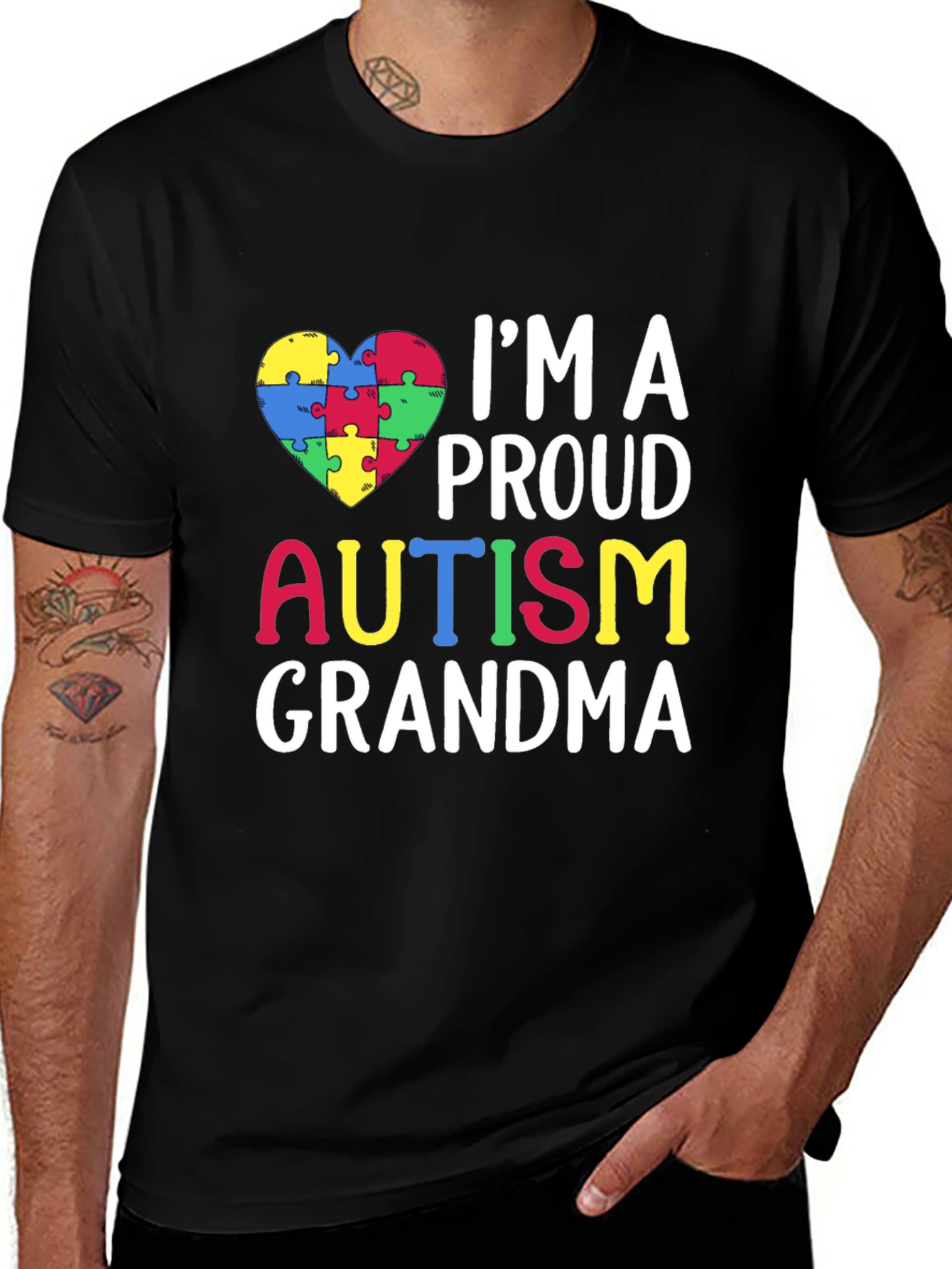 Variant 12 of Proud Autism Grandma Puzzle Heart T-Shirt