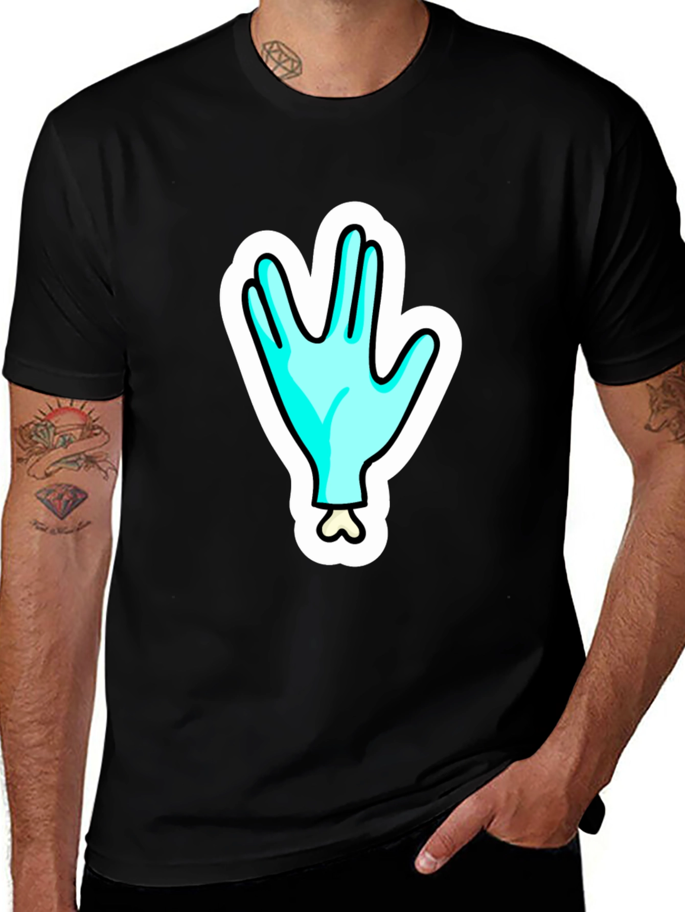Variant 10 of Funny Alien Hand T-Shirt - Outer Space Cartoon Tee