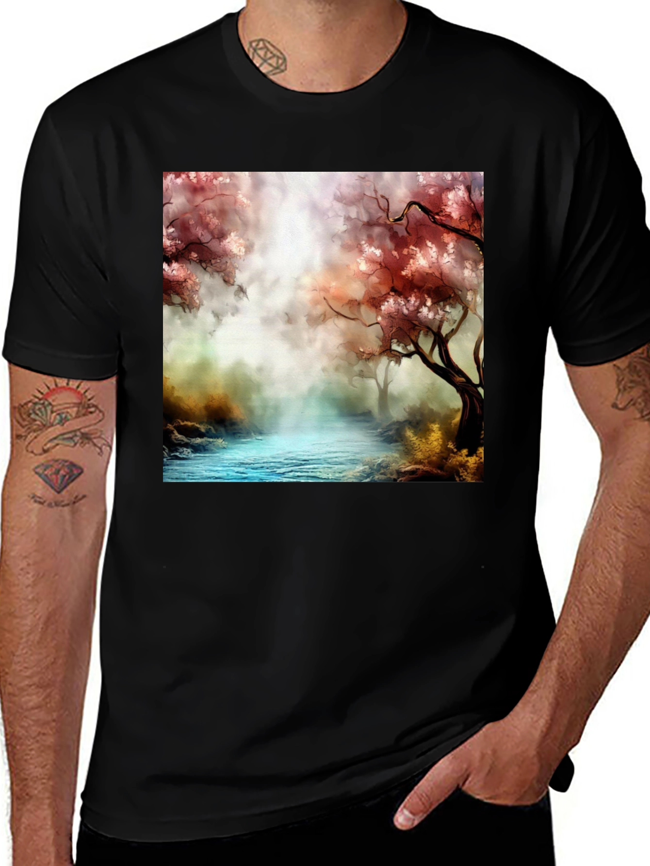 Variant 22 of Nature Scenery Graphic Tee - Black Cotton Blend