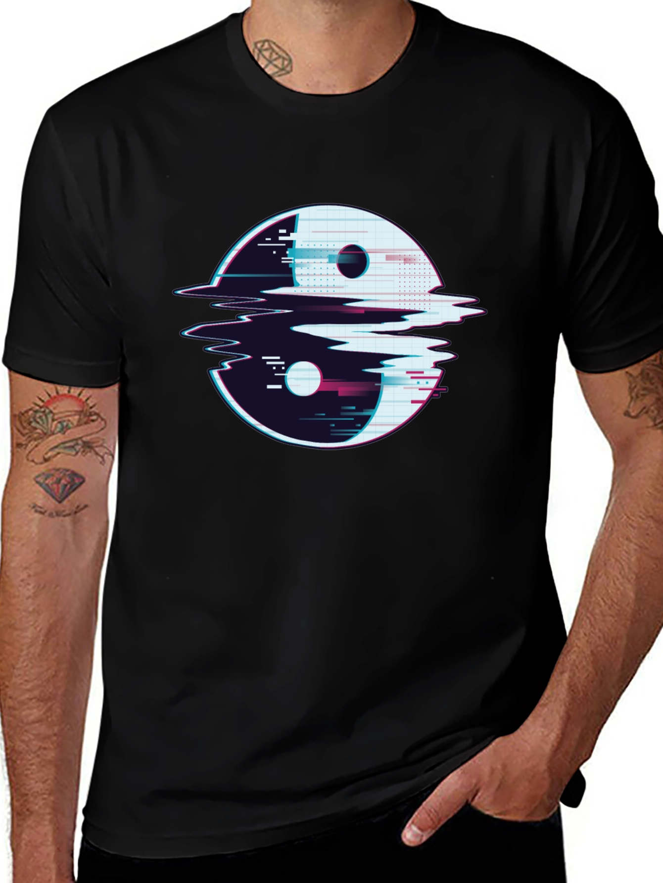 Yin Yang Glitch Graphic Tee - Modern Streetwear T-Shirt