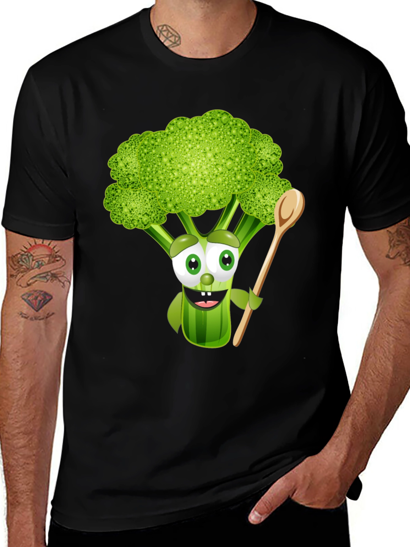 Variant 18 of Broccoli Cartoon Graphic Tee - Black Cotton Blend